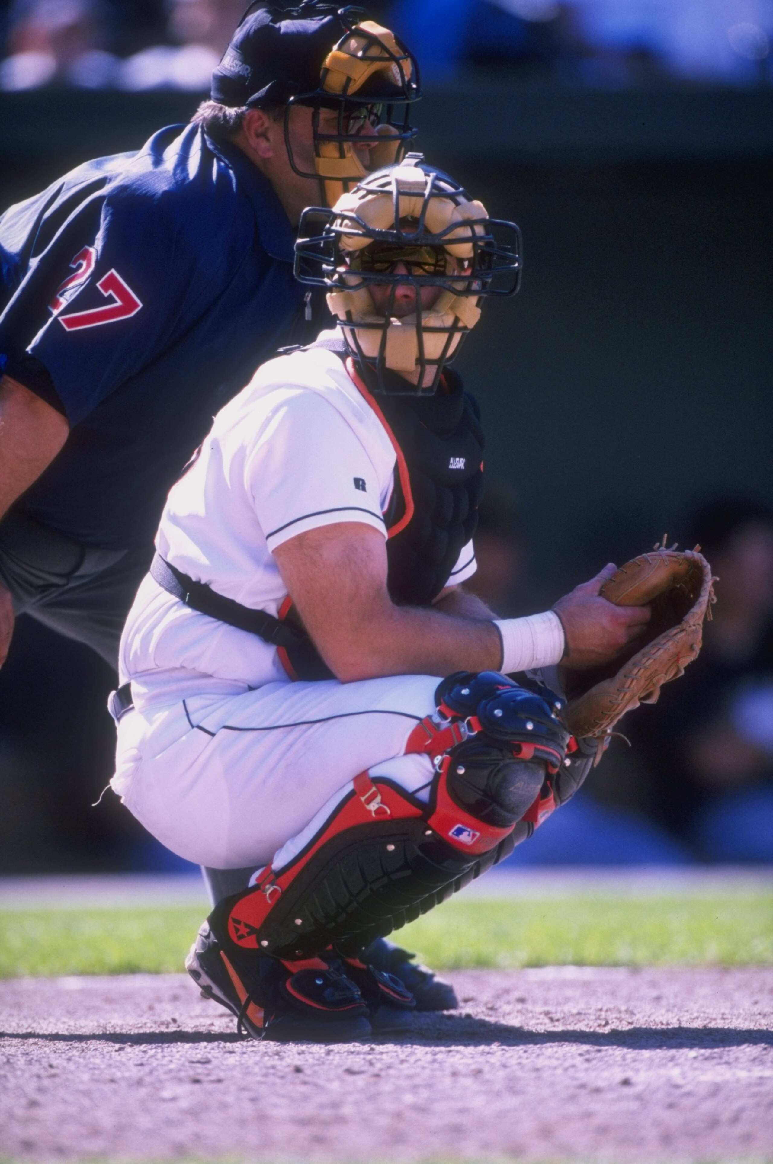 25 Apr 1998:  Catcher Chris Hoiles of the Baltimore Orioles in action during a game against the Oakland Athletics at the Camden Yards in Baltimore, Maryland. The Orioles defeated the Athletics 8-2. Mandatory Credit: Doug Pensinger  /Allsport