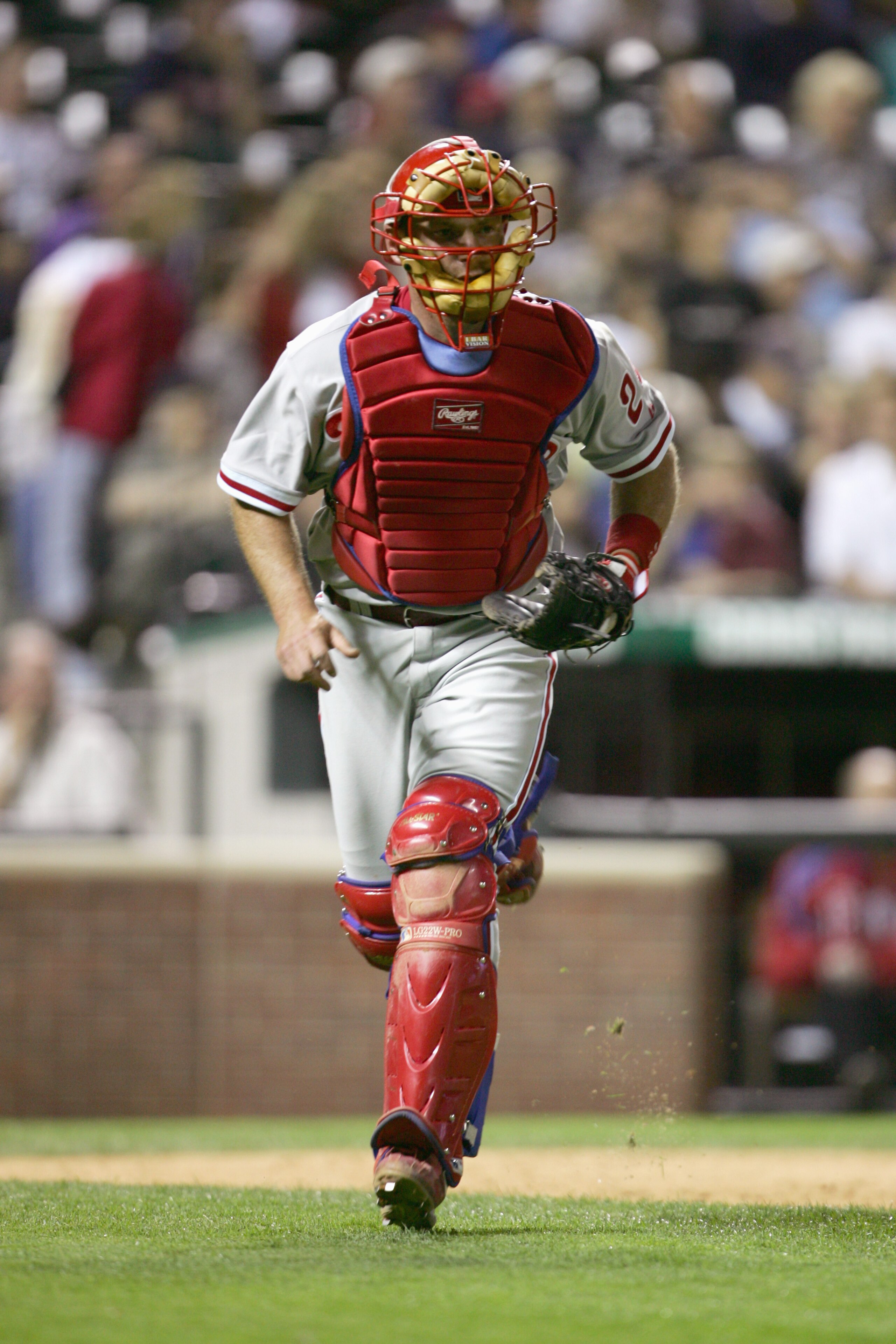 DENVER - APRIL 14:  Catcher Mike Lieberthal #24 of the Philadelphia Phillies runs on the field during the game against the Colorado Rockies at Coors Field on April 14, 2006 in Denver, Colorado. (Photo by: Doug Pensinger/Getty Images)