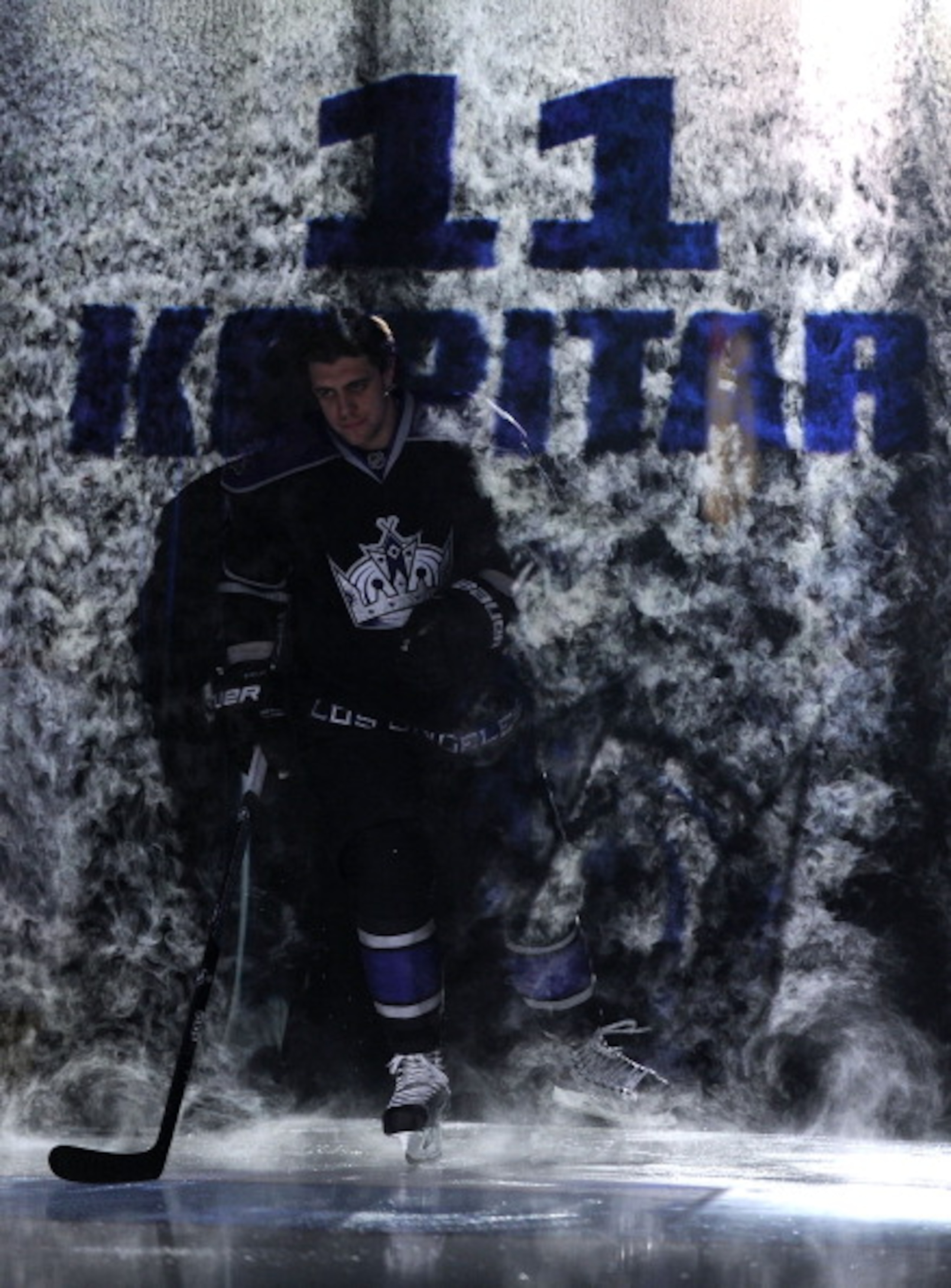 RALEIGH, NC - JANUARY 29:  Anze Kopitar #11 of the Los Angeles Kings is introduced during the Honda NHL SuperSkills competition part of 2011 NHL All-Star Weekend at the RBC Center on January 29, 2011 in Raleigh, North Carolina.  (Photo by Harry How/Getty