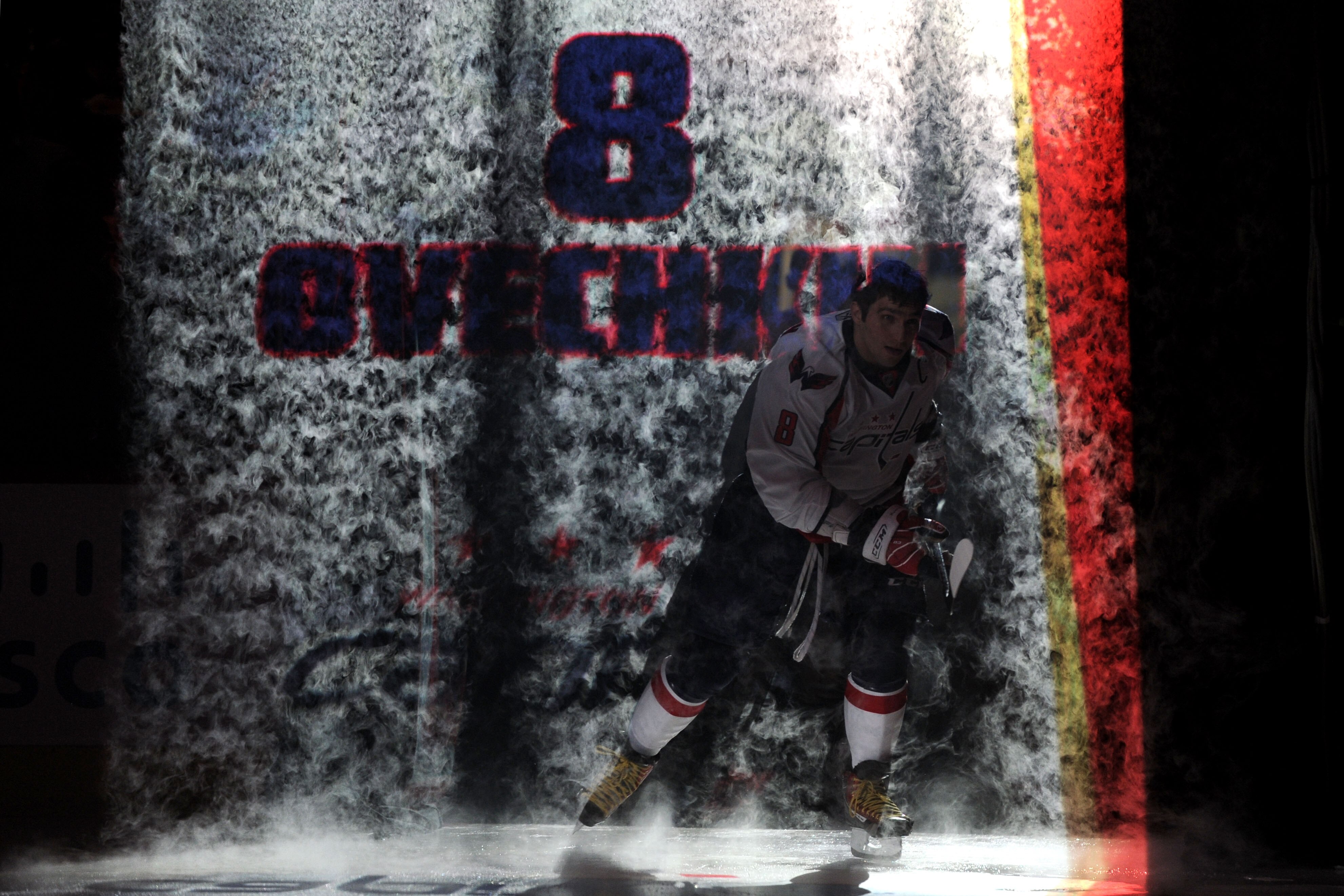 RALEIGH, NC - JANUARY 29:  Alexander Ovechkin #8 of the Washington Capitals is introduced during the Honda NHL SuperSkills competition part of 2011 NHL All-Star Weekend at the RBC Center on January 29, 2011 in Raleigh, North Carolina.  (Photo by Harry How