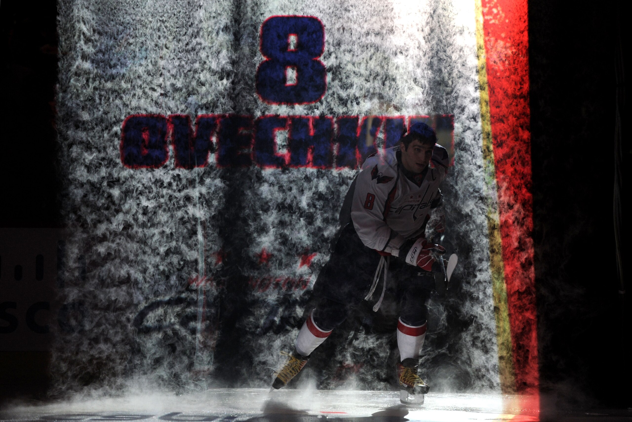 RALEIGH, NC - JANUARY 29:  Alexander Ovechkin #8 of the Washington Capitals is introduced during the Honda NHL SuperSkills competition part of 2011 NHL All-Star Weekend at the RBC Center on January 29, 2011 in Raleigh, North Carolina.  (Photo by Harry How
