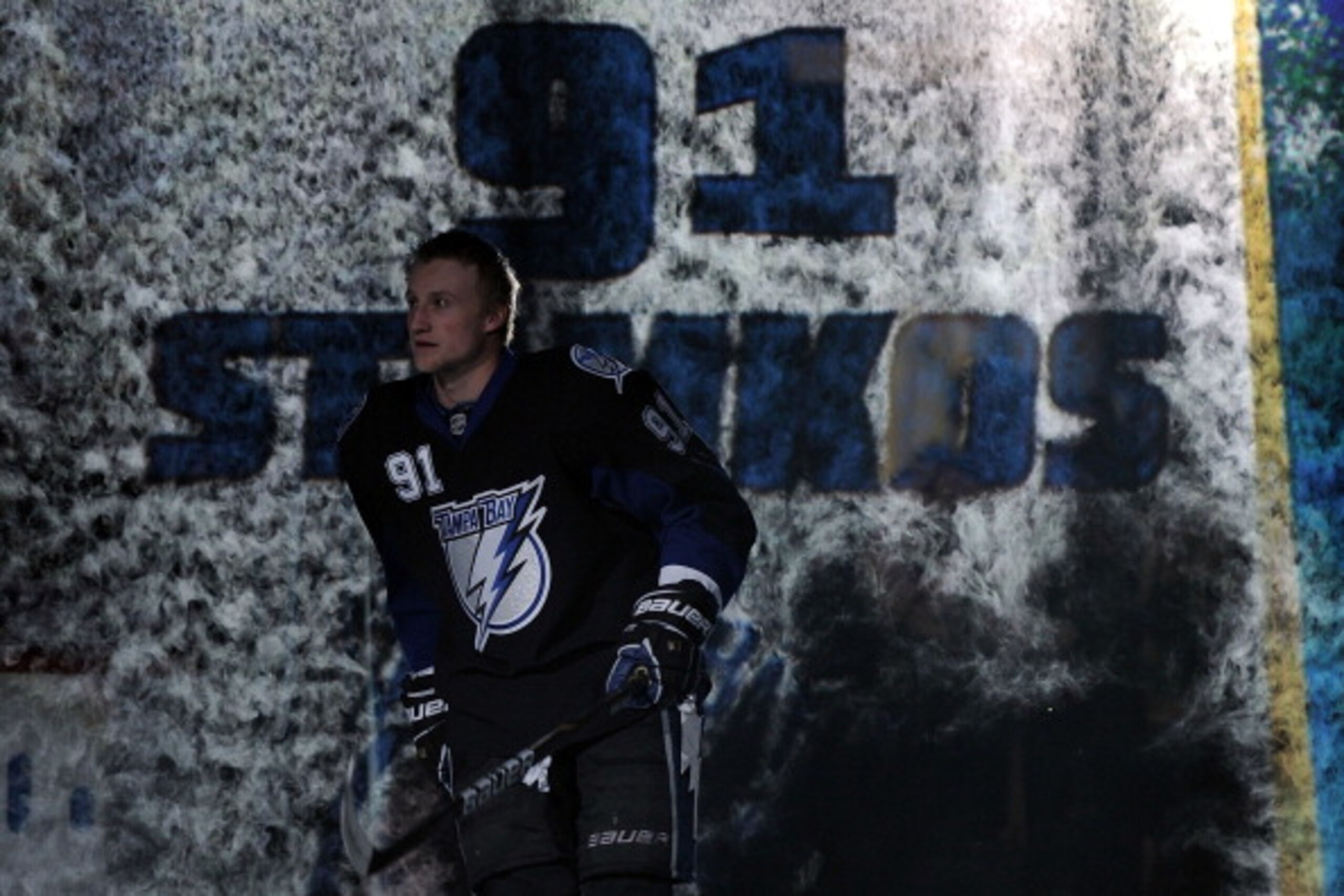 RALEIGH, NC - JANUARY 29:  Steven Stamkos #91 of the Tampa Bay Lightning is introduced during the Honda NHL SuperSkills competition part of 2011 NHL All-Star Weekend at the RBC Center on January 29, 2011 in Raleigh, North Carolina.  (Photo by Harry How/Ge
