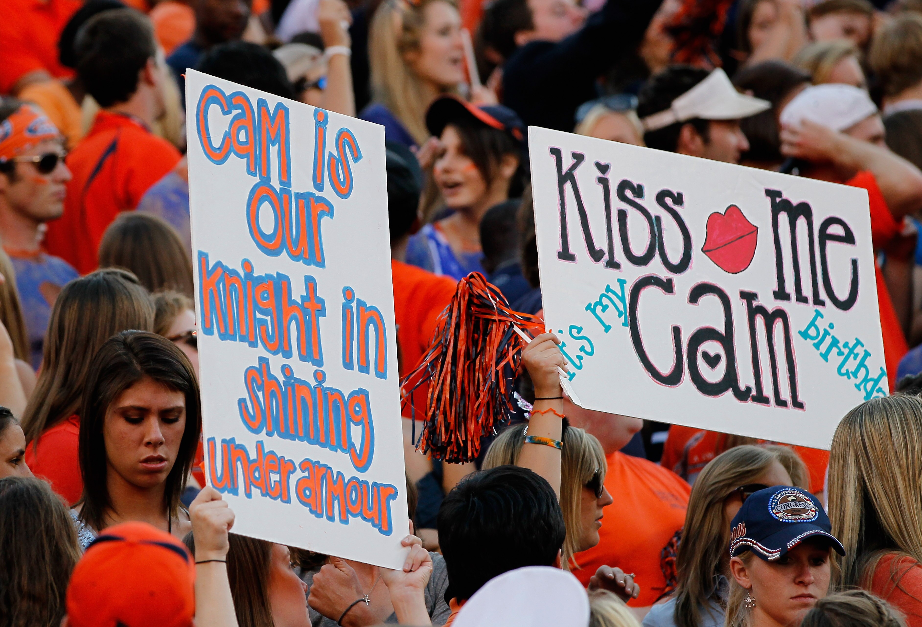 AUBURN, AL - OCTOBER 23:  Fans hold up a sign about quarterback Cameron Newton #2 of the Auburn Tigers against the LSU Tigers at Jordan-Hare Stadium on October 23, 2010 in Auburn, Alabama.  (Photo by Kevin C. Cox/Getty Images)