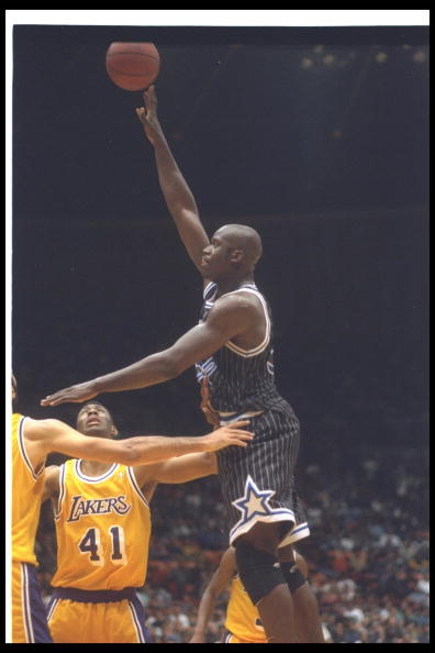 20 Mar 1994:  Center Shaquille O''Neal of the Orlando Magic shoots the ball during a game against the Los Angeles Lakers at the Great Western Forum in Inglewood, California. Mandatory Credit: Stephen Dunn  /Allsport Mandatory Credit: Stephen Dunn  /Allspo
