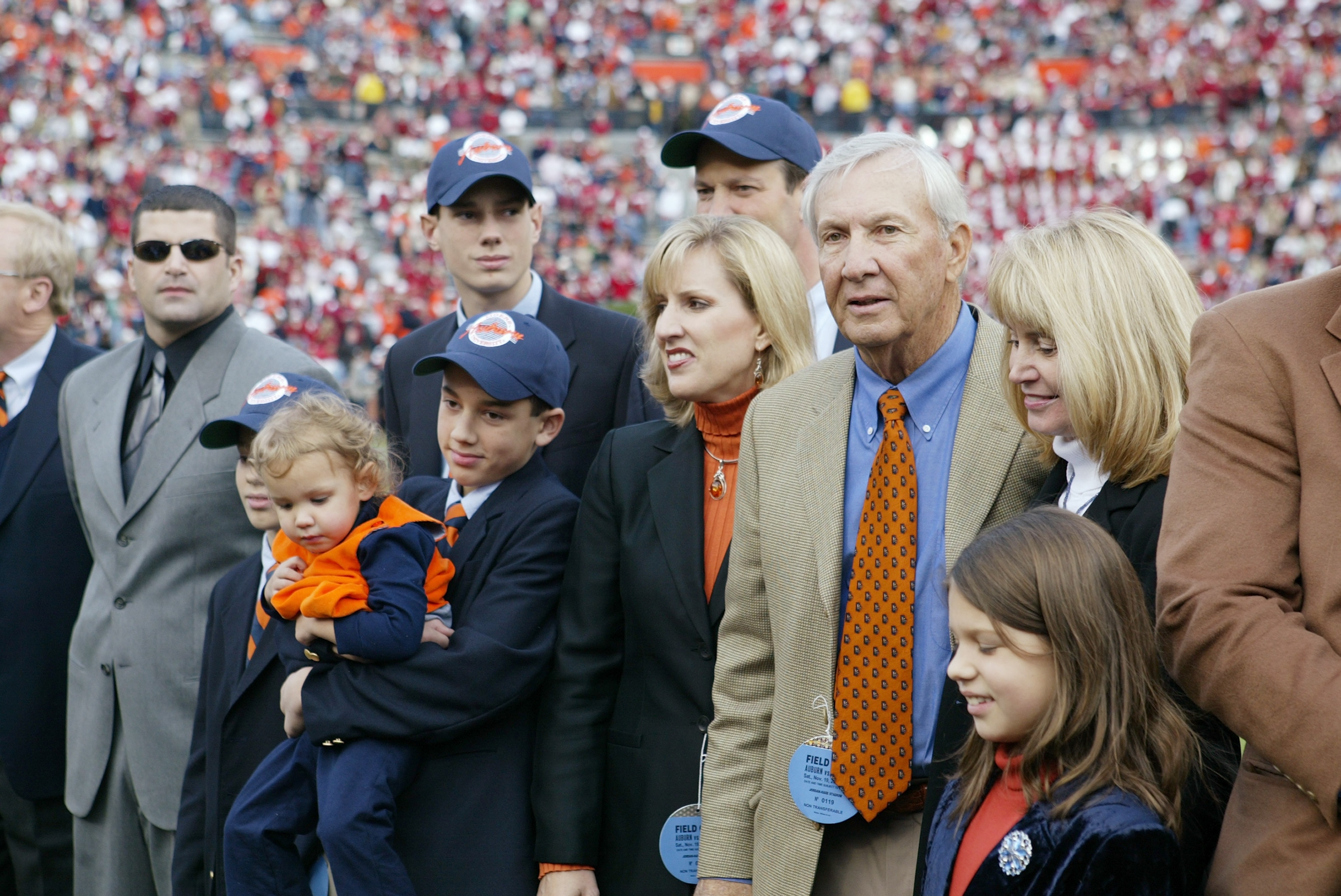 AUBURN, AL - NOVEMBER 19:  A ceremony honors former Auburn Tigers head coach Pat Dye for his induction to the College Football Hall of Fame during the game against the Alabama Crimson Tide at Jordan-Hare Stadium on November 19, 2005 in Auburn, Alabama. Th