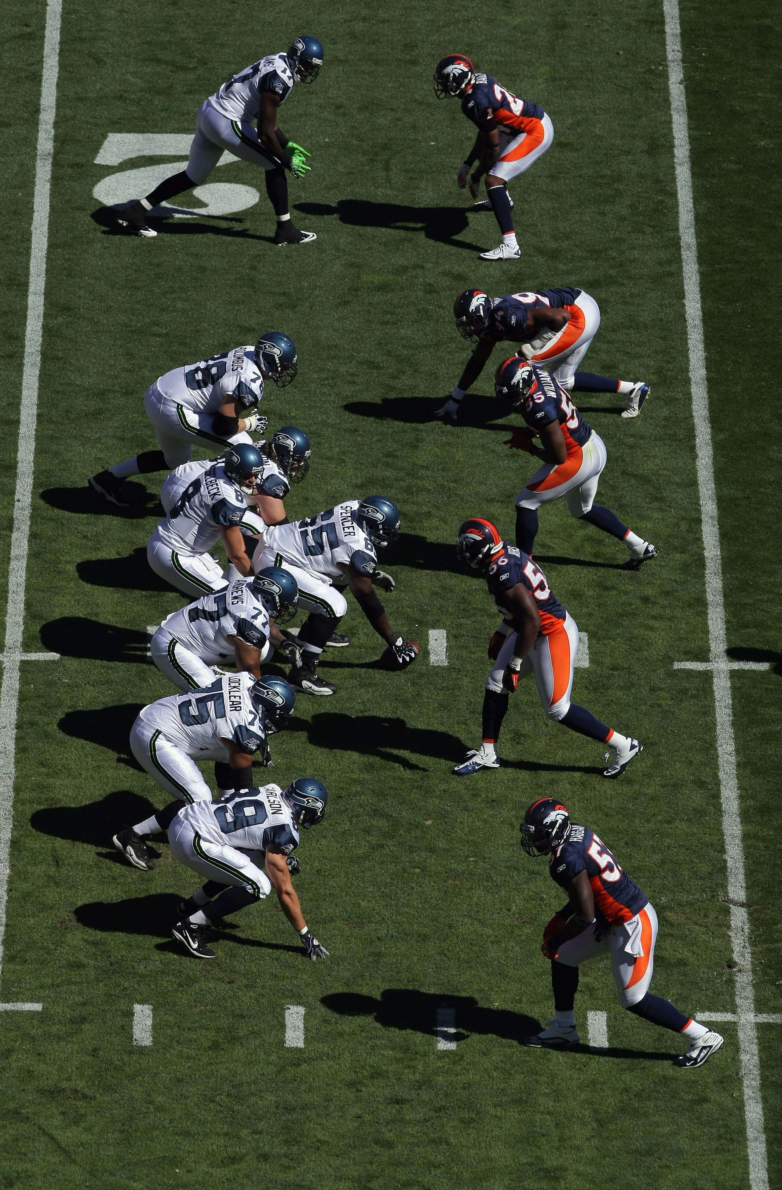 DENVER - SEPTEMBER 19:  A general view of the field as the Seattle Seahawks offense takes on the Denver Broncos defense at INVESCO Field at Mile High on September 19, 2010 in Denver, Colorado. The Broncos defeated the Seahawks 31-14.  (Photo by Doug Pensi
