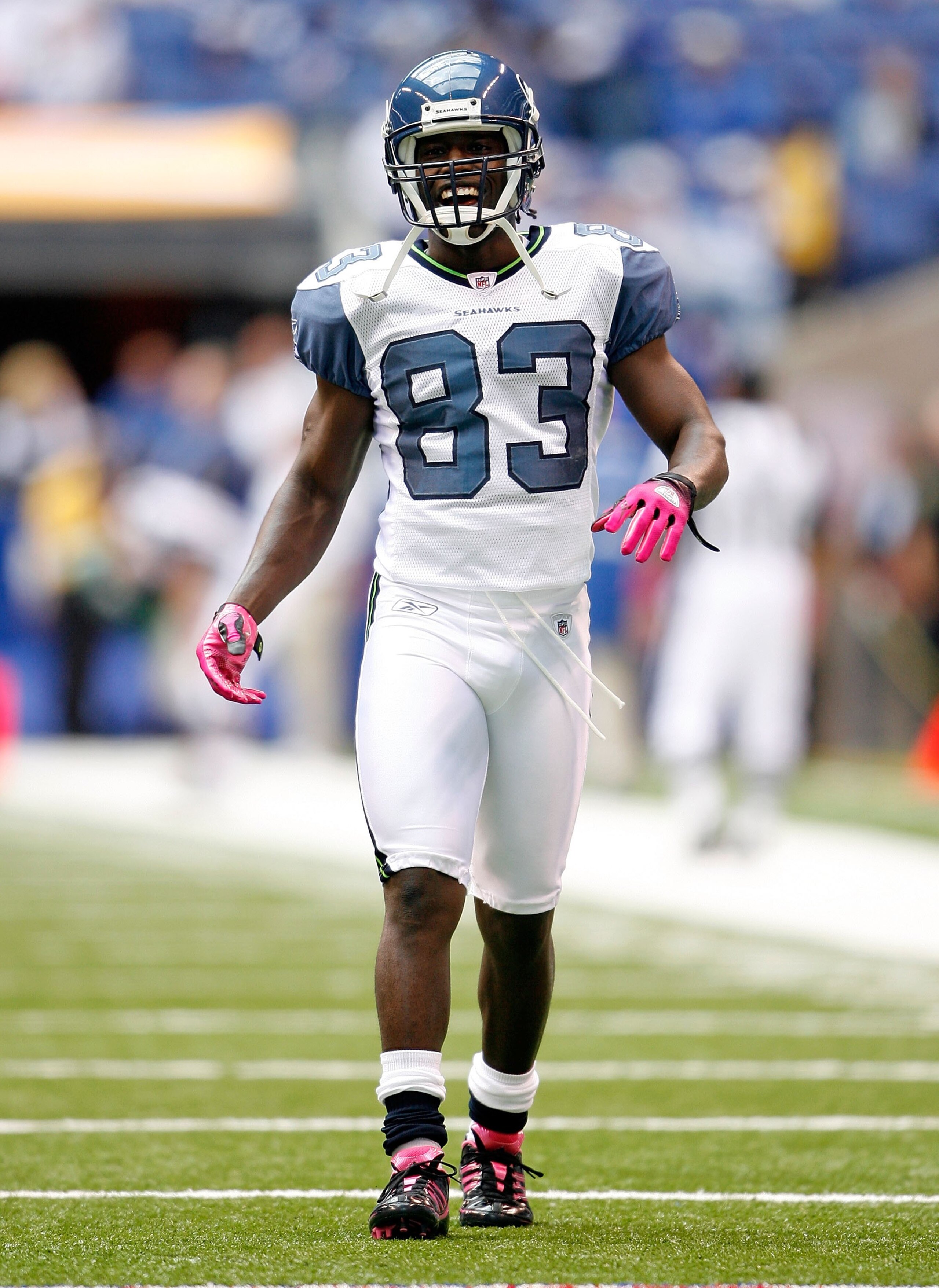 INDIANAPOLIS - OCTOBER 04:  Deion Branch #83 of the the Seattle Seahawks is pictured during the NFL game against the Indianapolis Colts at Lucas Oil Stadium on October 4, 2009 in Indianapolis, Indiana.  (Photo by Andy Lyons/Getty Images)