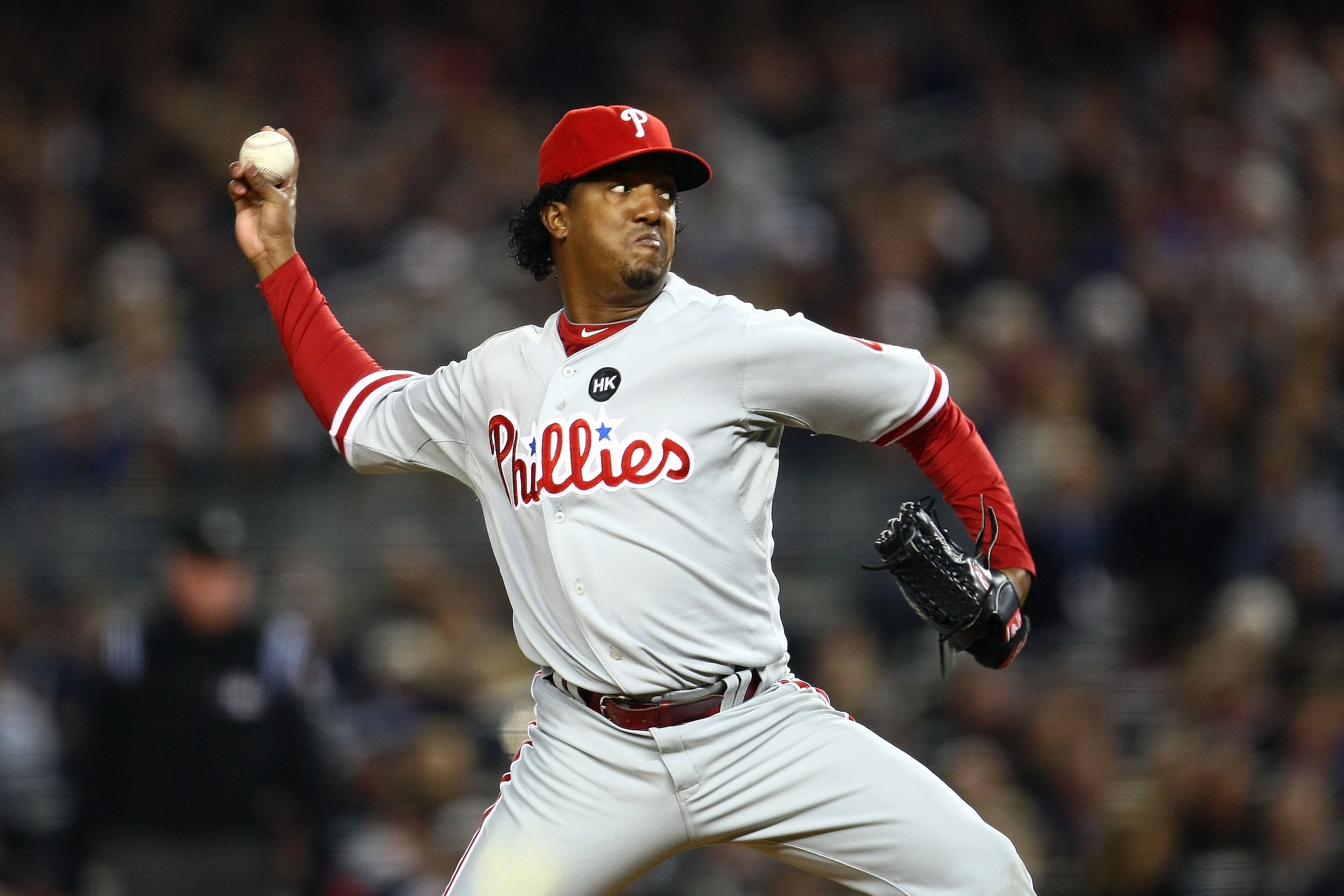 NEW YORK - OCTOBER 29:  Starting pitcher Pedro Martinez #45 of the Philadelphia Phillies pitches against the New York Yankees in Game Two of the 2009 MLB World Series against at Yankee Stadium on October 29, 2009 in the Bronx borough of New York City.  (P