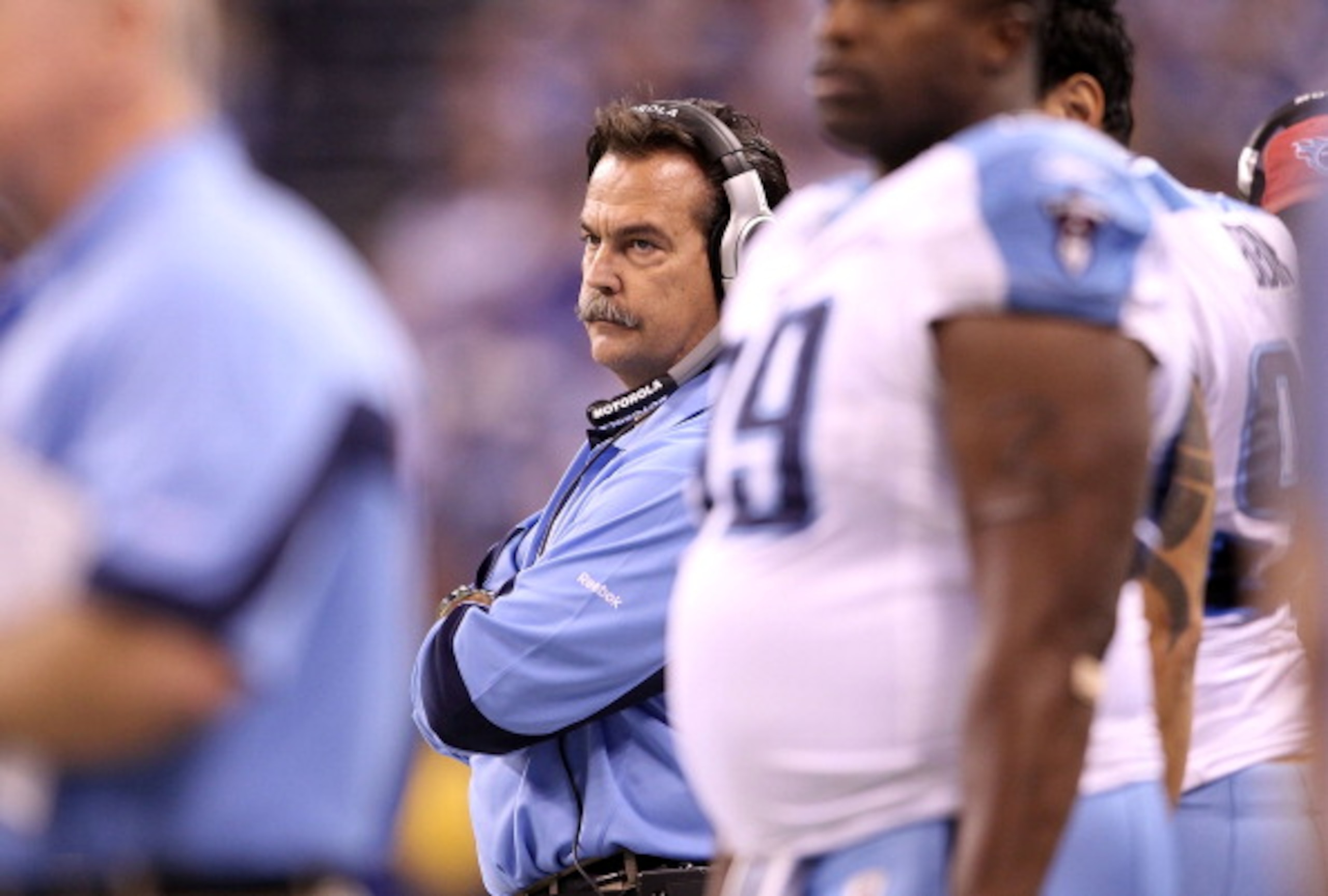 INDIANAPOLIS - JANUARY 02:  Jeff Fisher the Head Coach of the Tennessee Titans watches play during NFL game against the Indianapolis Colts at Lucas Oil Stadium on January 2, 2011 in Indianapolis, Indiana.  (Photo by Andy Lyons/Getty Images)