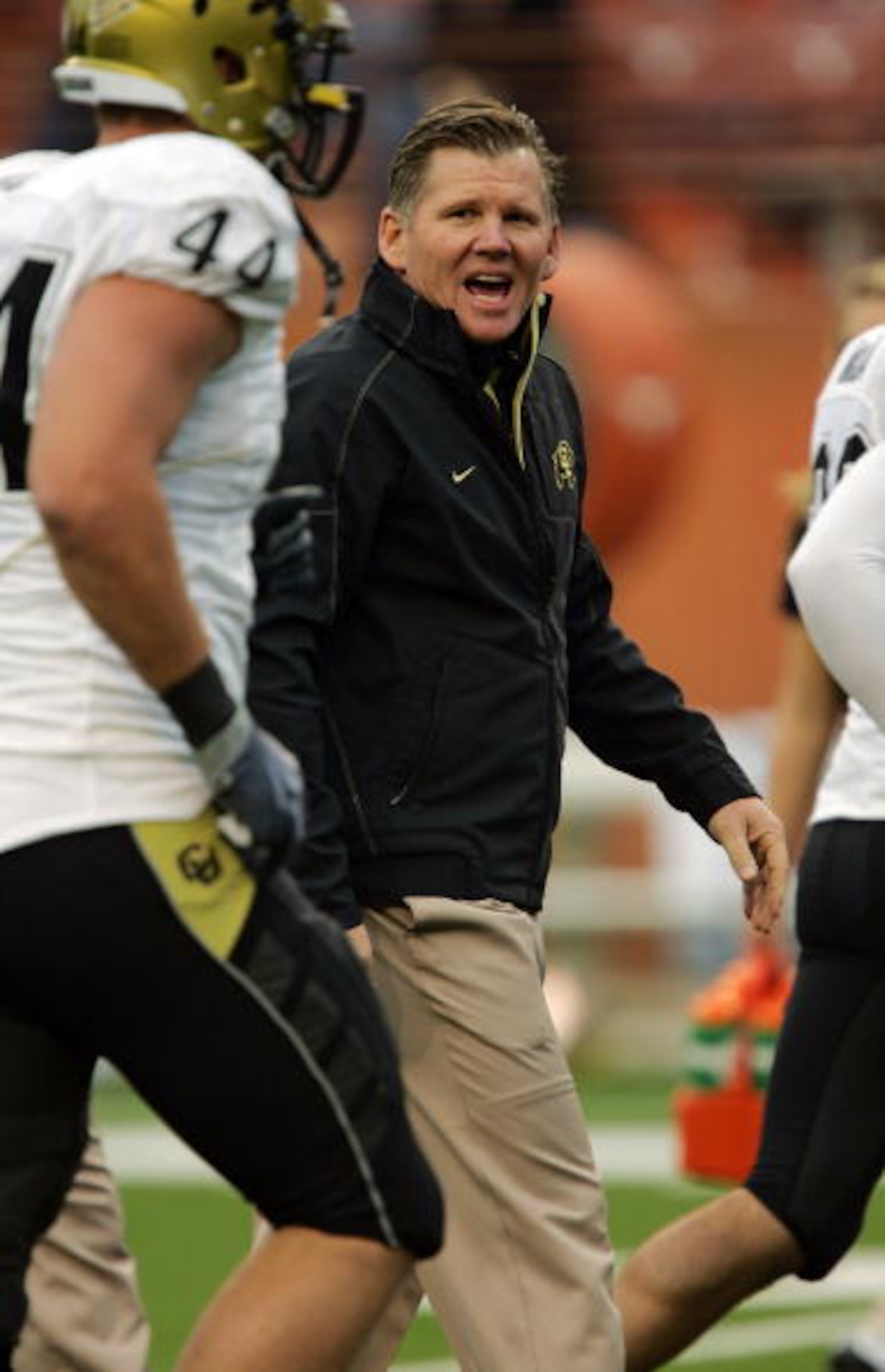 AUSTIN, TX - OCTOBER 10: Head coach Dan Hawkins of the Colorado Buffaloes gets his team ready before a game against the Texas Longhorns on October 10, 2009 at the Darrell K Royal-Texas Memorial Stadium in Austin, Texas. (Photo by Brian Bahr/Getty Images)