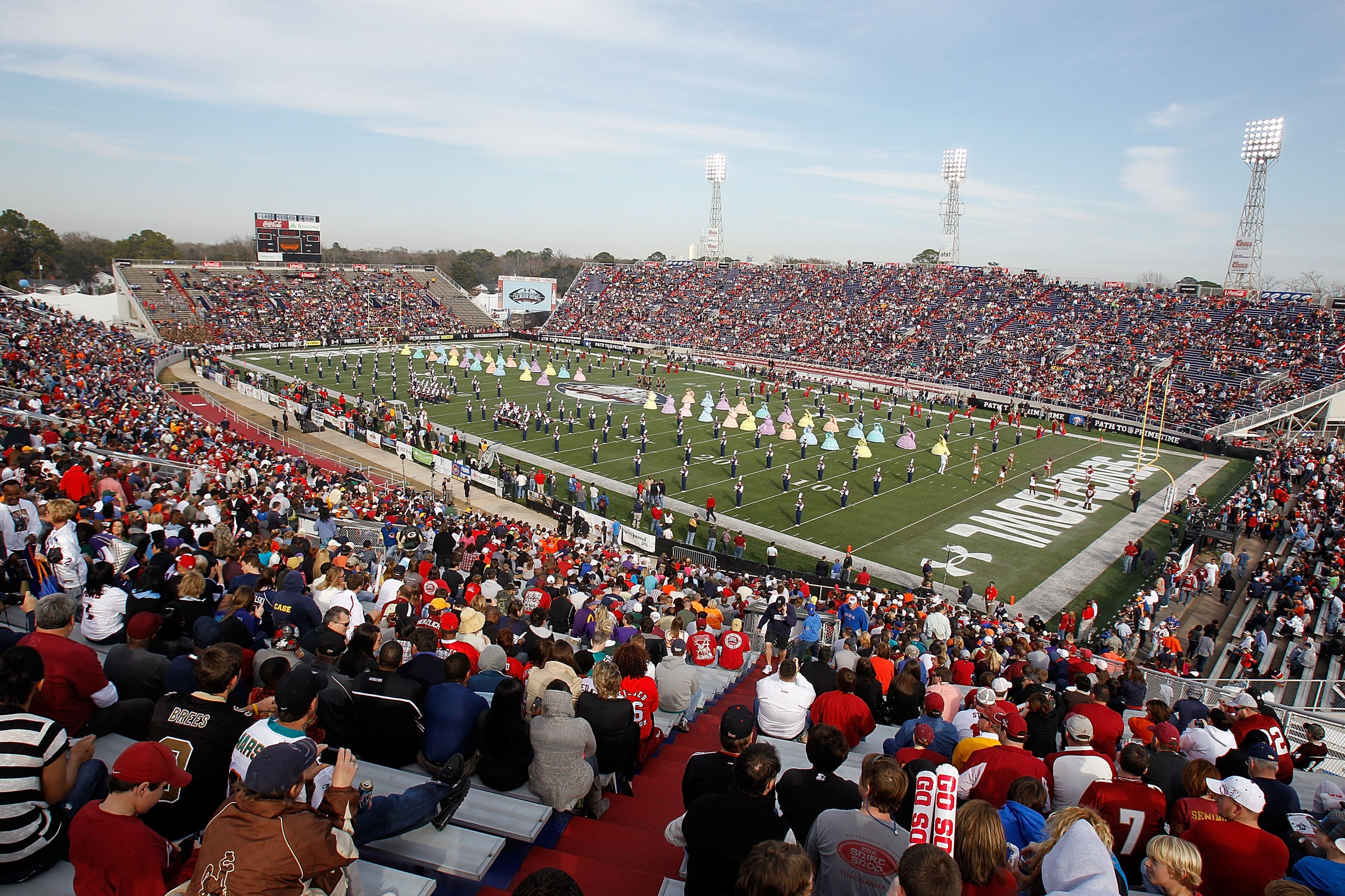 MOBILE, AL - JANUARY 29:Opening ceremonies during the Under Armour Senior Bowl on January 29, 2011 at Ladd-Pebbles Stadium in Mobile, Alabama. (Photo by Sean Gardner/Getty Images for Under Armour) MOBILE, AL - JANUARY 29:Opening ceremonies during the Under Armour Senior Bowl on January 29, 2011 at Ladd-Pebbles Stadium in Mobile, Alabama. (Photo by Sean Gardner/Getty Images for Under Armour)