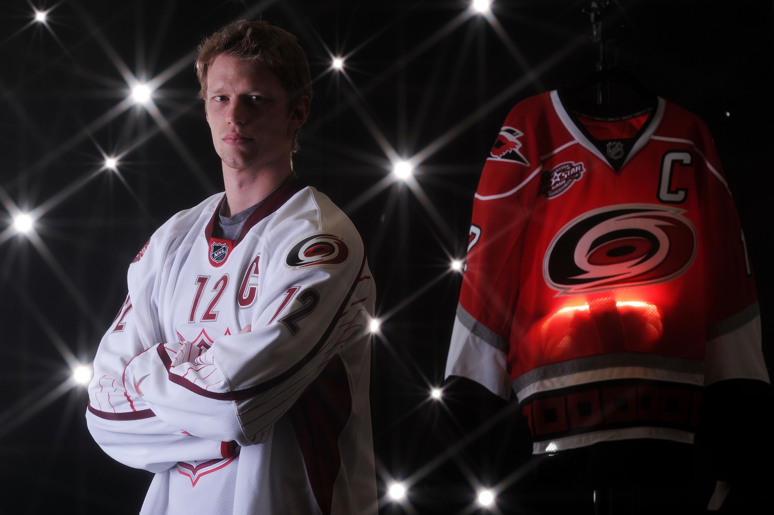 RALEIGH, NC - JANUARY 30:  (EDITORS NOTE: A special effects camera filter was used for this image.) Eric Staal #12 of the Carolina Hurricanes for Team Staal poses for a portrait before the 58th NHL All-Star Game at RBC Center on January 30, 2011 in Raleig