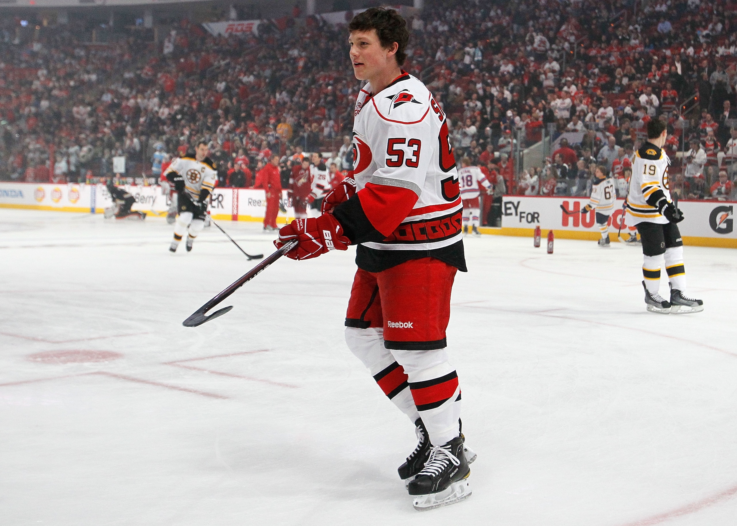 RALEIGH, NC - JANUARY 29:  Jeff Skinner #53 of the Carolina Hurricanes warms up prior to the Honda NHL SuperSkills competition part of 2011 NHL All-Star Weekend at the RBC Center on January 29, 2011 in Raleigh, North Carolina.  (Photo by Kevin C. Cox/Gett