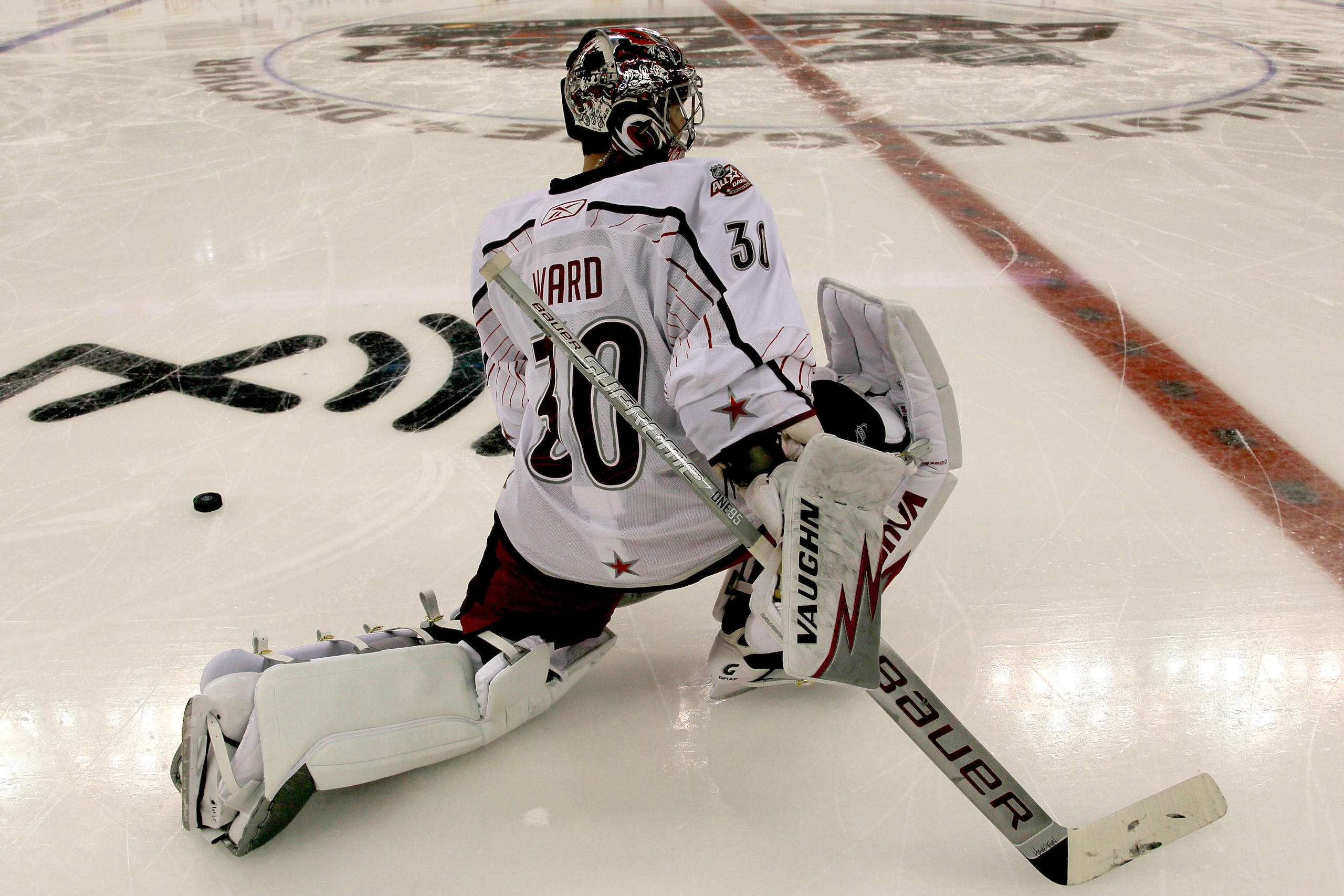 RALEIGH, NC - JANUARY 30:  Cam Ward #30 of the Carolina Hurricanes for Team Staal warms up before the 58th NHL All-Star Game at RBC Center on January 30, 2011 in Raleigh, North Carolina.  (Photo by Kevin C. Cox/Getty Images)