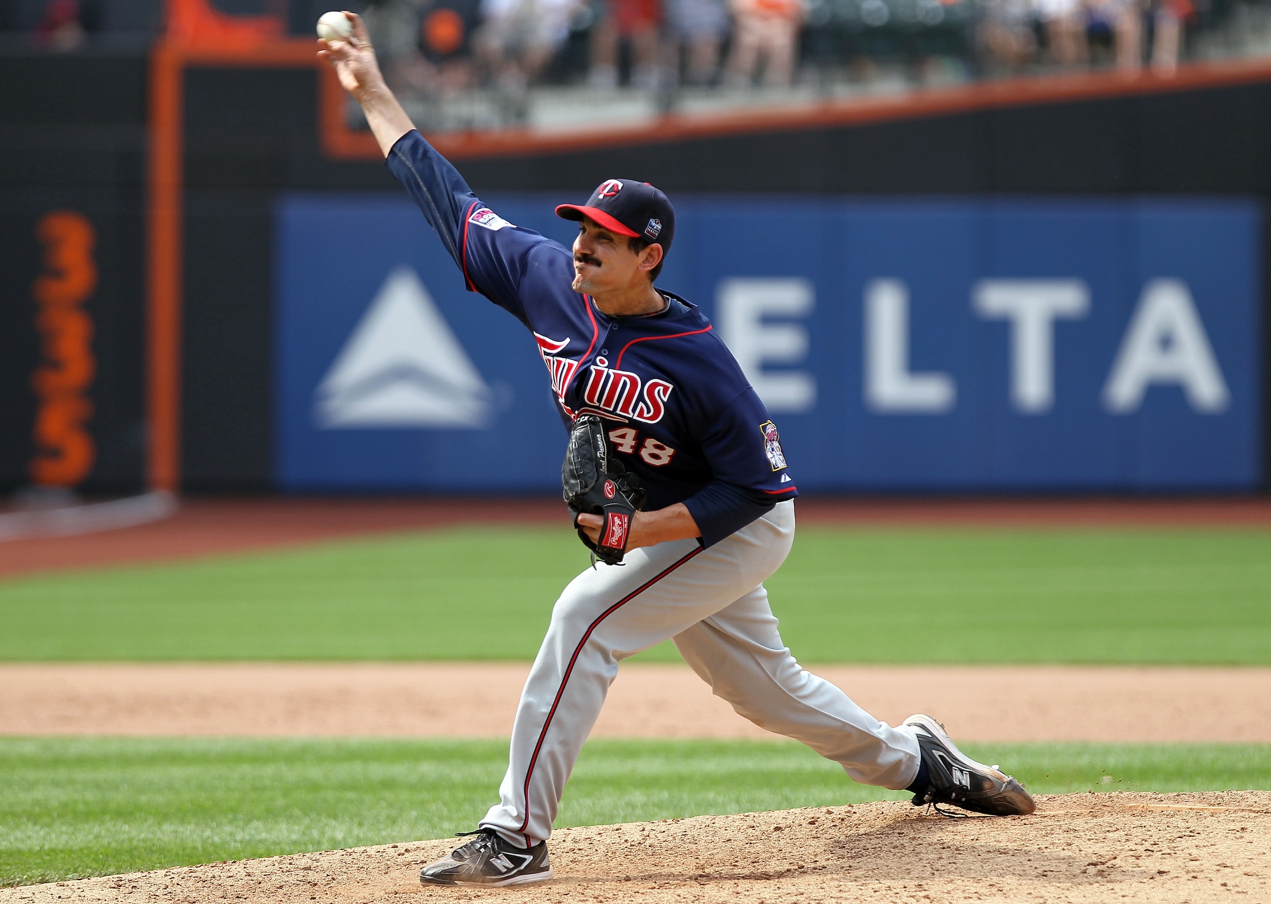 NEW YORK - JUNE 26:  Carl Pavano #48 of the Minnesota Twins pitches against the New York Mets at Citi Field on June 26, 2010 in the Flushing neighborhood of the Queens borough of New York City.  (Photo by Nick Laham/Getty Images)