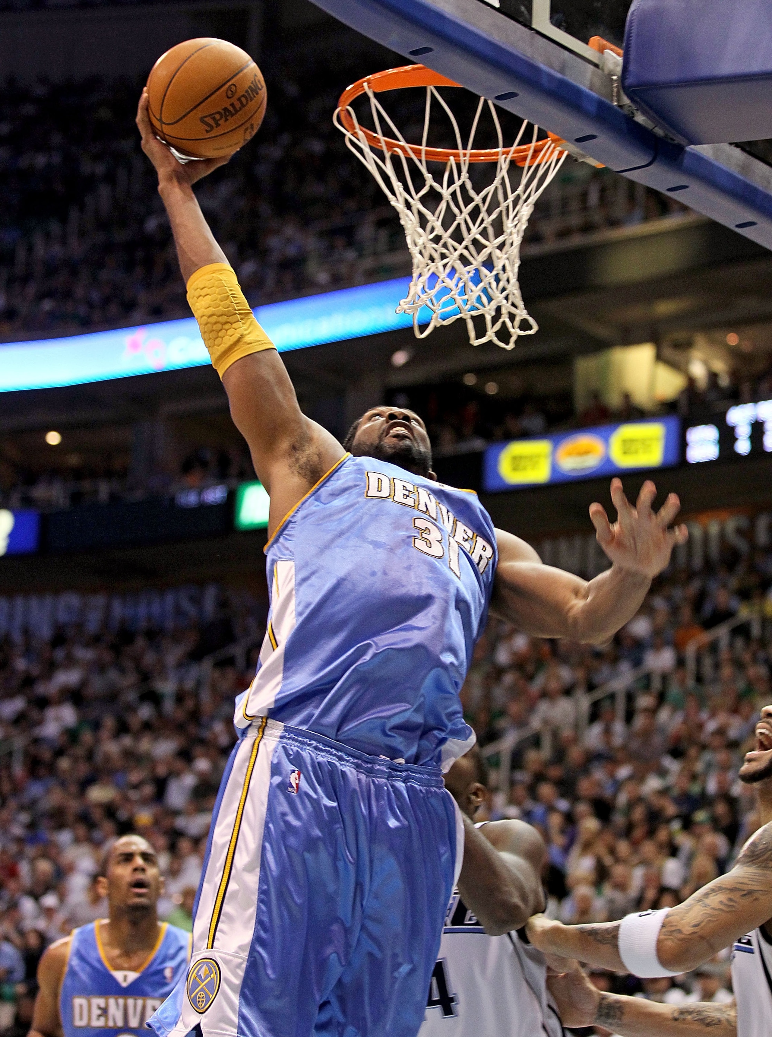 SALT LAKE CITY - APRIL 25:  Nene #31 of the Denver Nuggets shoots the ball against the Utah Jazz during  Game Four of the Western Conference Quarterfinals of the 2010 NBA Playoffs at EnergySolutions Arena on April 25, 2010 in Salt Lake City, Utah. NOTE TO