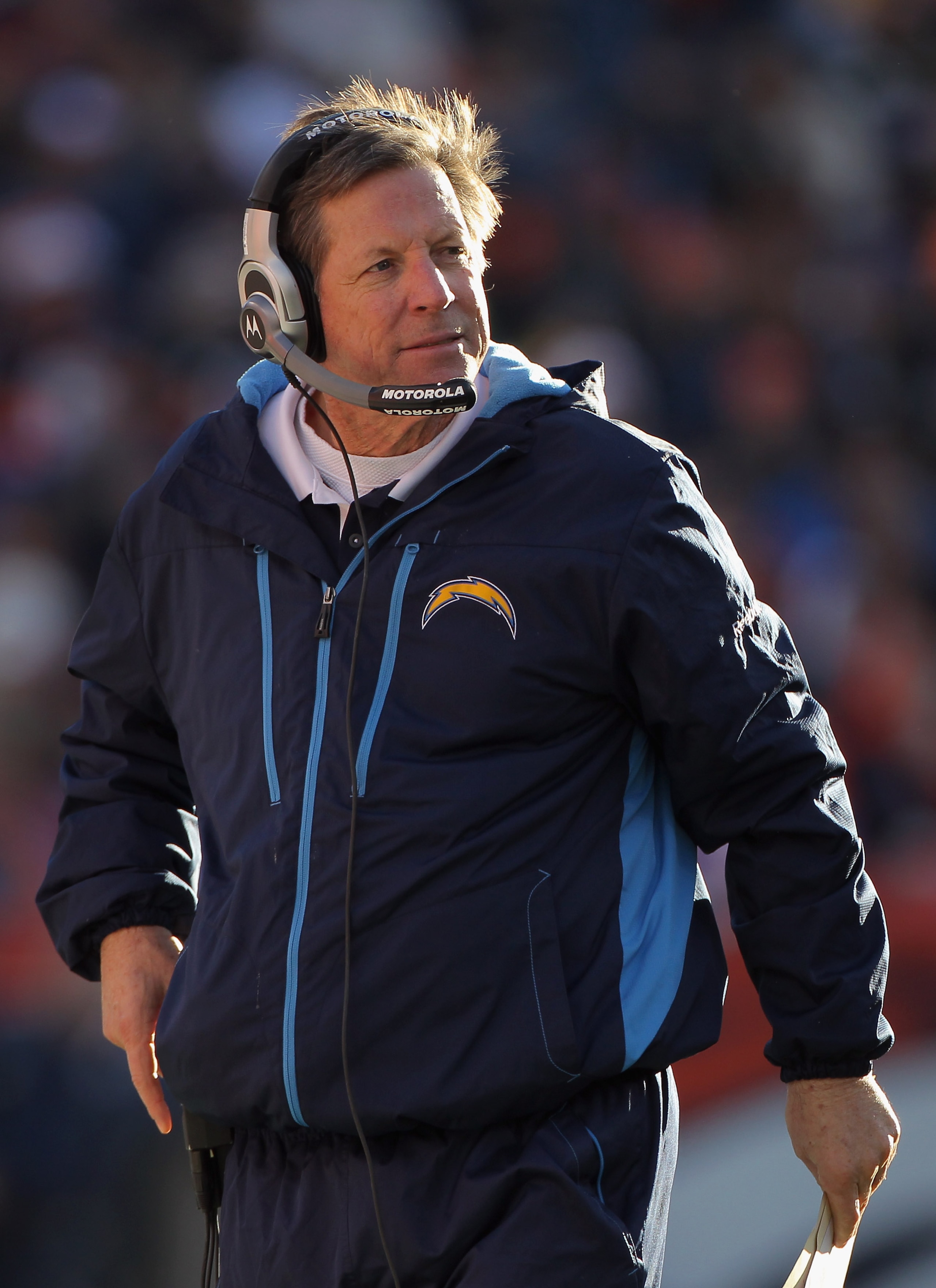 DENVER - JANUARY 02: Head coach Norv Turner of the San Diego Chargers leads his team against the Denver Broncos at INVESCO Field at Mile High on January 2, 2011 in Denver, Colorado. The Chargers defeated the Broncos 33-28. (Photo by Doug Pensinger/Getty DENVER - JANUARY 02: Head coach Norv Turner of the San Diego Chargers leads his team against the Denver Broncos at INVESCO Field at Mile High on January 2, 2011 in Denver, Colorado. The Chargers defeated the Broncos 33-28. (Photo by Doug Pensinger/Getty