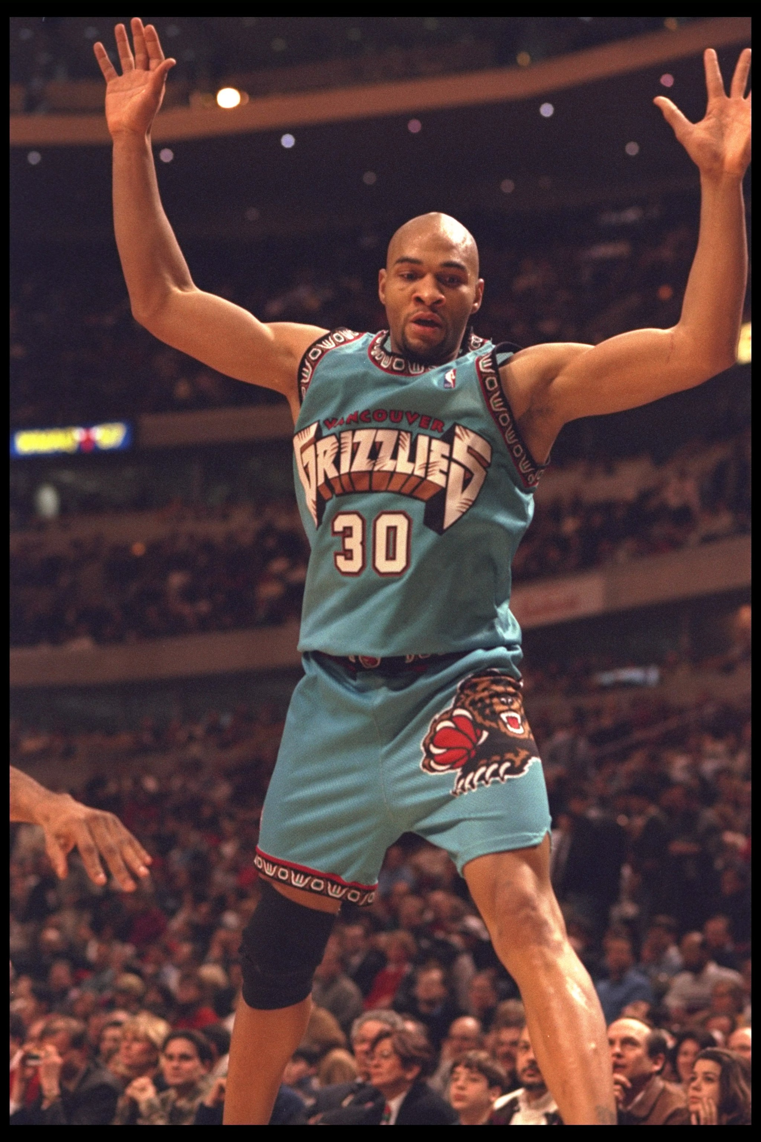 24 Jan 1996:  Guard Blue Edwards of the Vancouver Grizzlies plays defense against the Chicago Bulls during a game played at the United Center in Chicago, Illinois.  The Bulls won the game, 104-84. Mandatory Credit: Jonathan Daniel  /Allsport