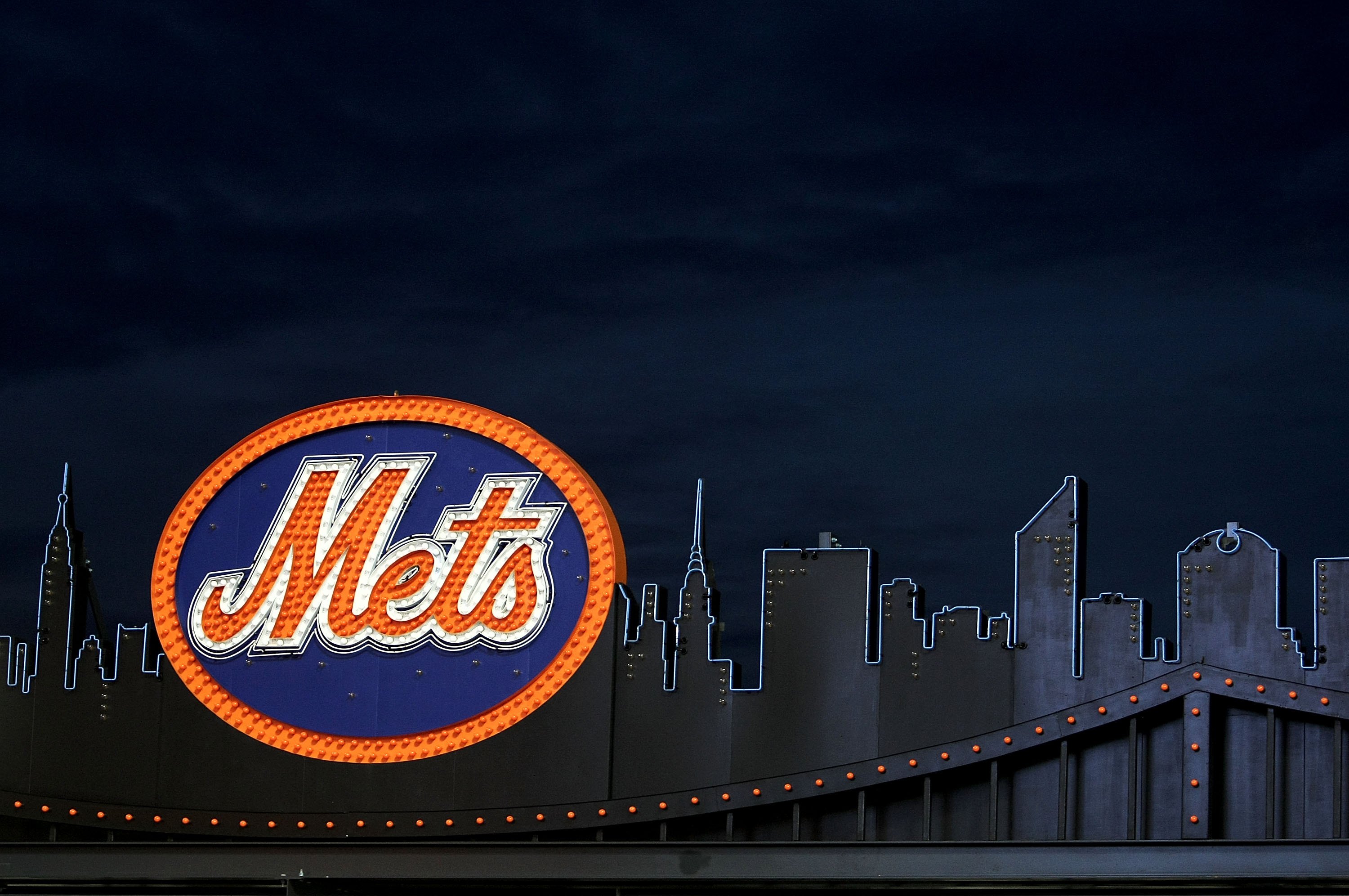 FLUSHING, NY - APRIL 13: A Mets logo inside the ground is seen on opening day at Citi Field on April 13, 2009 in the Flushing neighborhood of the Queens borough of New York City. This is the first regular season MLB game being played at the new venue whic