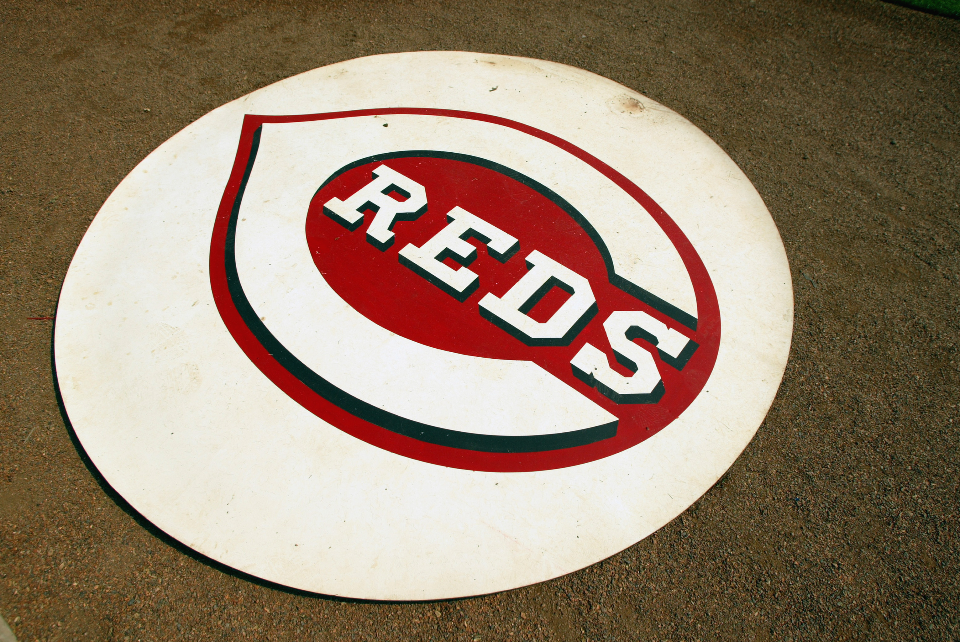 CINCINNATI, OH - SEPTEMBER 11:  Detailed shot of the Cincinnati Reds logo during the game against the Pittsburgh Pirates at Great American Ball Park on September 11, 2003  in Cincinnati, Ohio.  The Reds defeated the Pirates 3-2. (Photo by Andy Lyons/Getty