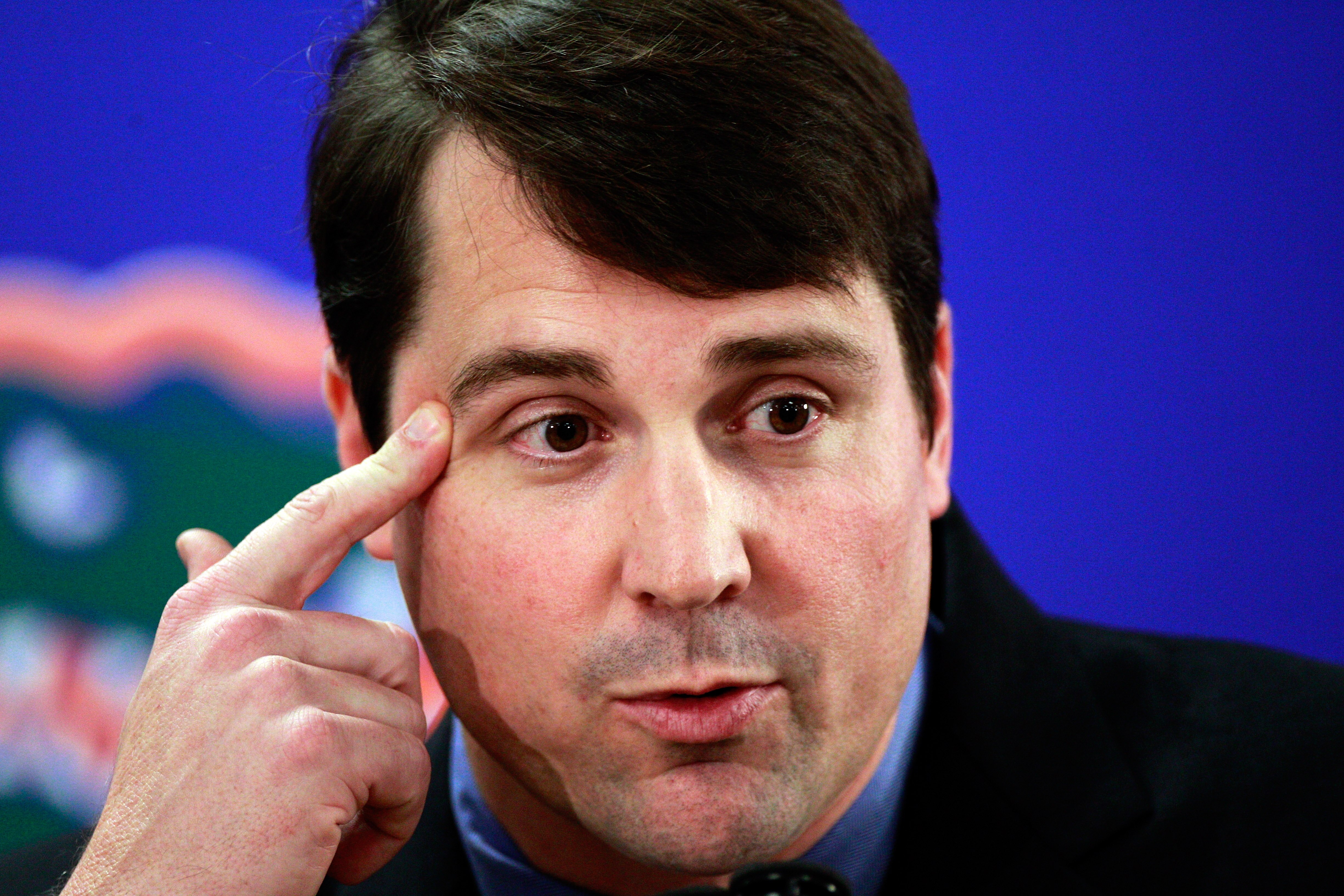 GAINESVILLE, FL - DECEMBER 14:  Former defensive coordinator for the University of Texas, Will Muschamp speaks to the media after being introduced as the head coach of the University of Florida on December 14, 2010 in Gainesville, Florida.  Muschamp is re
