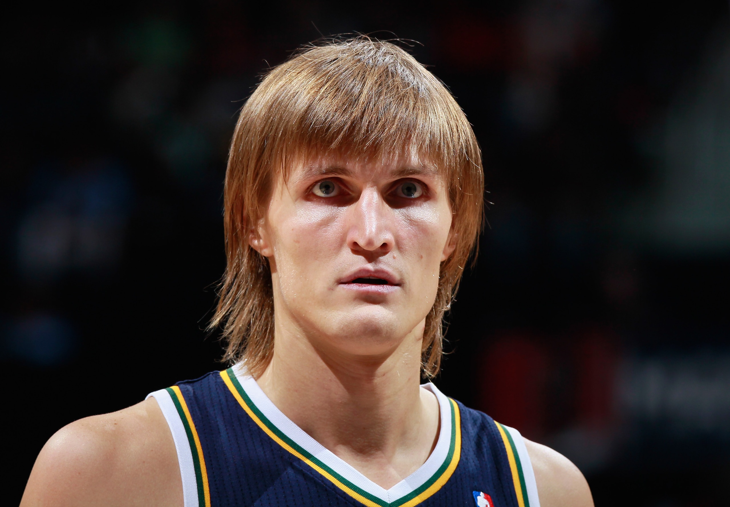 ATLANTA - NOVEMBER 12: Andrei Kirilenko #47 of the Utah Jazz against the Atlanta Hawks at Philips Arena on November 12, 2010 in Atlanta, Georgia. NOTE TO USER: User expressly acknowledges and agrees that, by downloading and/or using this Photograph, Use ATLANTA - NOVEMBER 12: Andrei Kirilenko #47 of the Utah Jazz against the Atlanta Hawks at Philips Arena on November 12, 2010 in Atlanta, Georgia. NOTE TO USER: User expressly acknowledges and agrees that, by downloading and/or using this Photograph, Use
