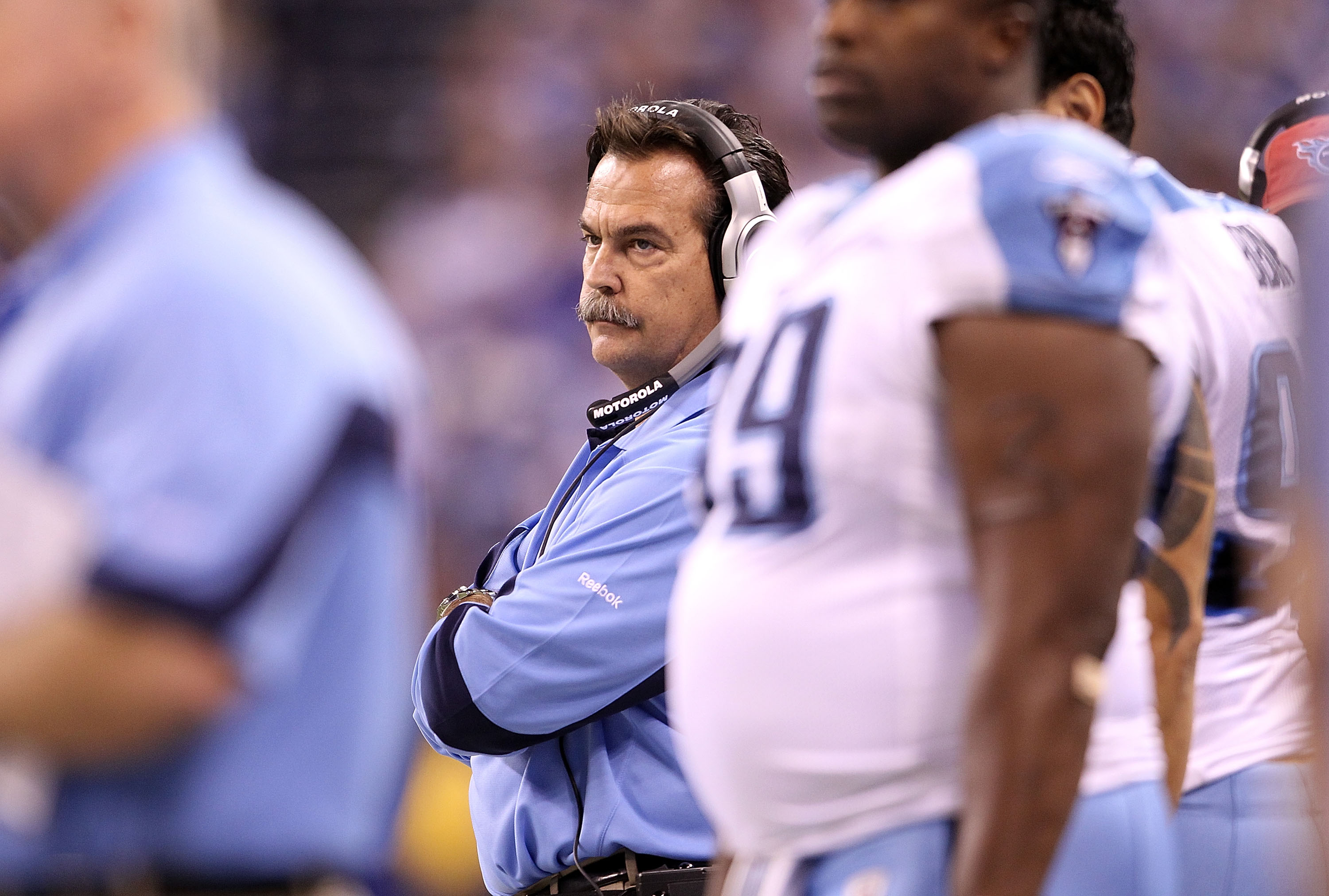 INDIANAPOLIS - JANUARY 02: Jeff Fisher the Head Coach of the Tennessee Titans watches play during NFL game against the Indianapolis Colts at Lucas Oil Stadium on January 2, 2011 in Indianapolis, Indiana. (Photo by Andy Lyons/Getty Images)
