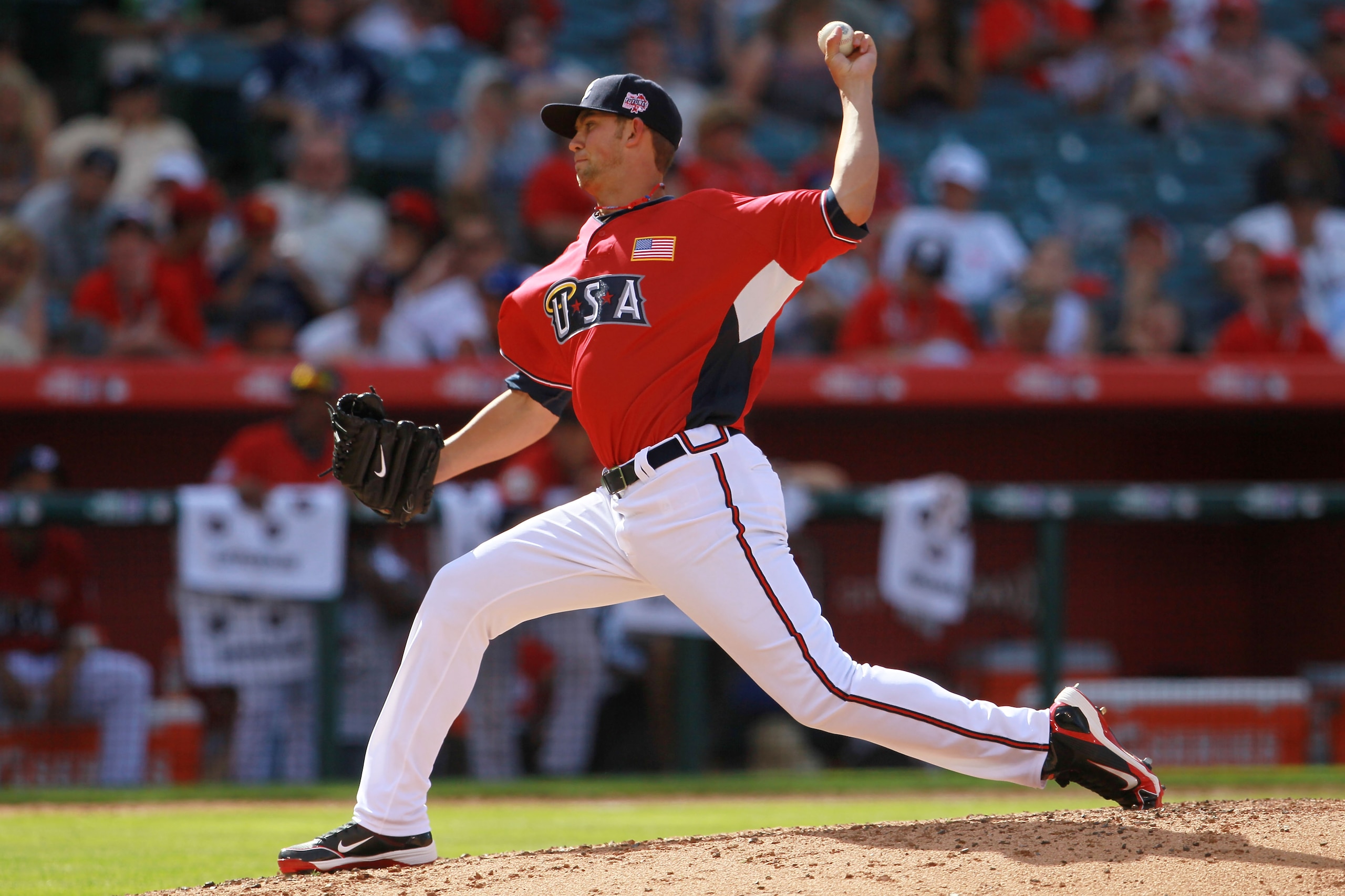 ANAHEIM, CA - JULY 11:  U.S. Futures All-Star Mike Minor #14 of the Atlanta Braves throws a pitch during the 2010 XM All-Star Futures Game at Angel Stadium of Anaheim on July 11, 2010 in Anaheim, California.  (Photo by Jeff Gross/Getty Images)