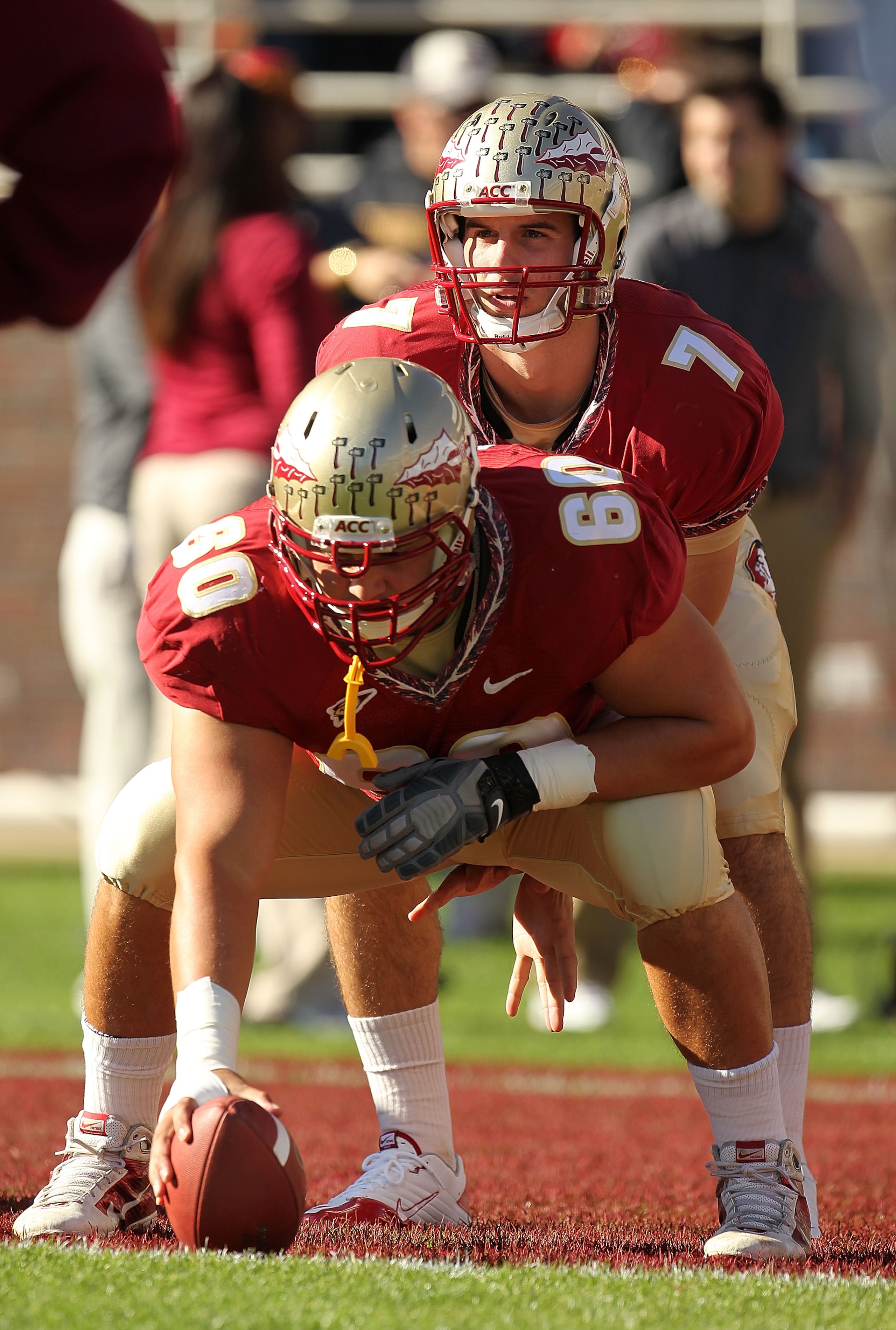 TALLAHASSEE, FL - NOVEMBER 27:  Christian Ponder #7 of the Florida State Seminoles warms up before a game against the Florida Gators at Doak Campbell Stadium on November 27, 2010 in Tallahassee, Florida.  (Photo by Mike Ehrmann/Getty Images)