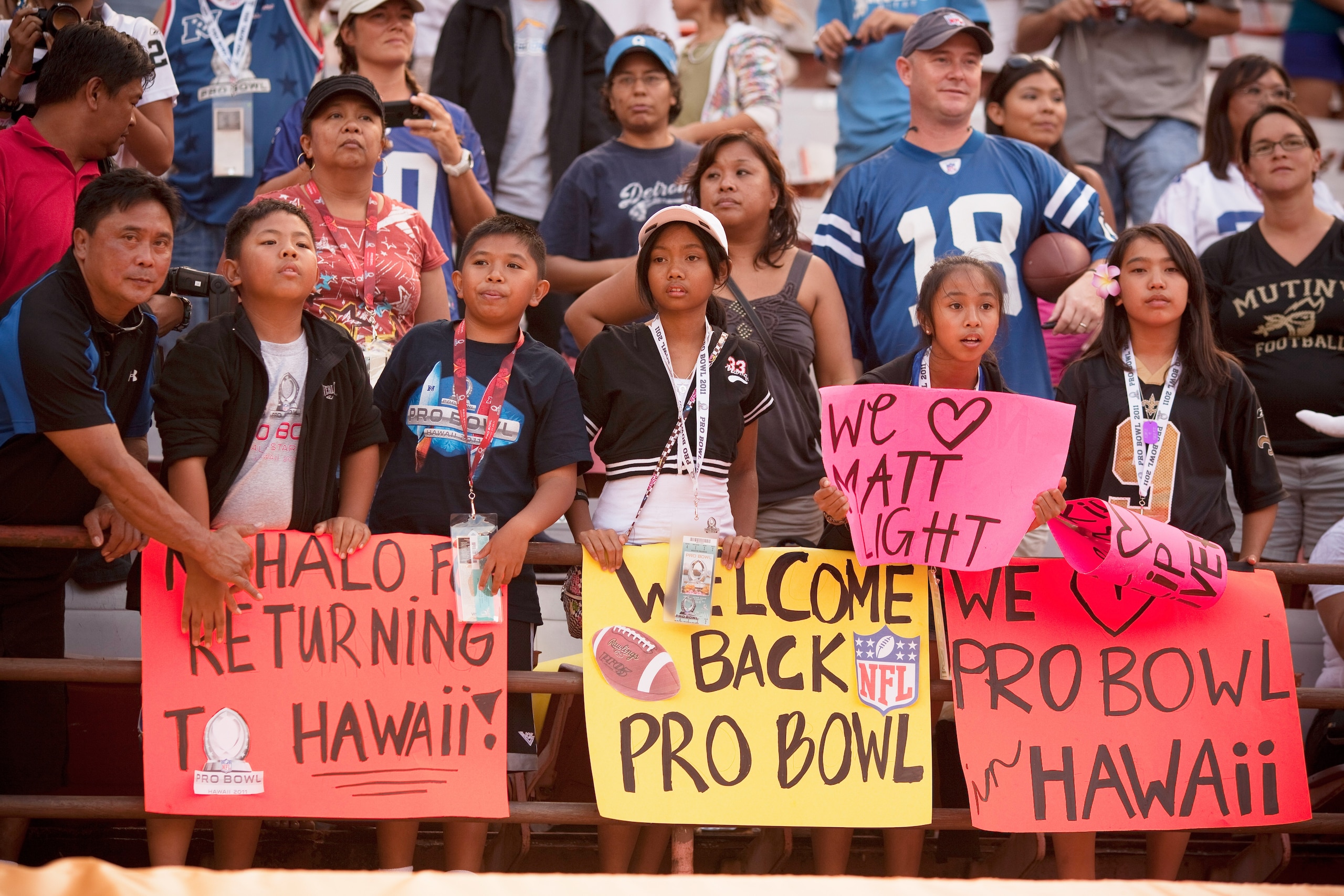 HONOLULU - JANUARY 30: Fans in the bleachers during the 2011 NFL Pro Bowl between the American Football Conference (AFC) and National Football Conference (NFC) at Aloha Stadium on January 30, 2011 in Honolulu, Hawaii. (Photo by Kent Nishimura/Getty Imag HONOLULU - JANUARY 30: Fans in the bleachers during the 2011 NFL Pro Bowl between the American Football Conference (AFC) and National Football Conference (NFC) at Aloha Stadium on January 30, 2011 in Honolulu, Hawaii. (Photo by Kent Nishimura/Getty Imag