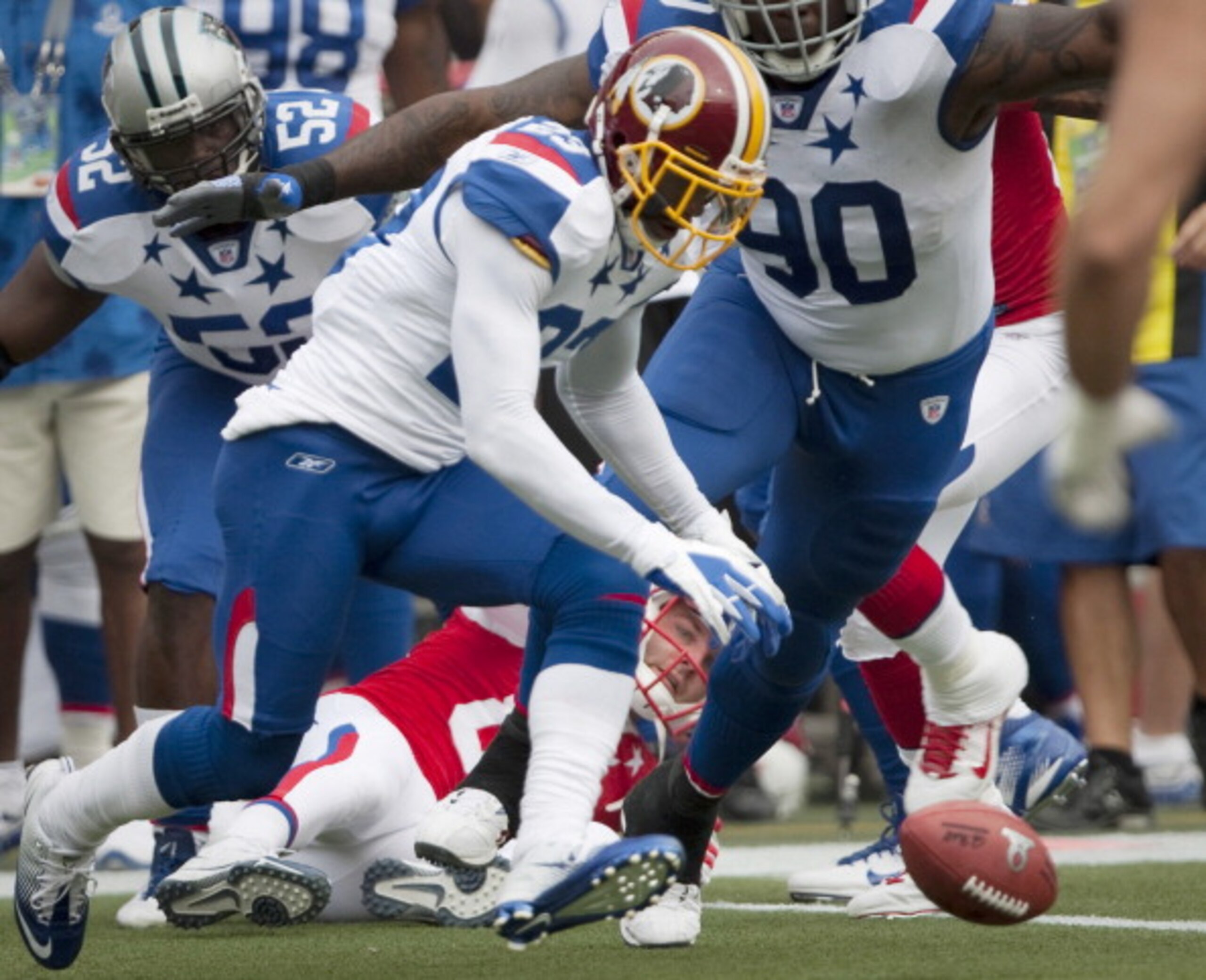HONOLULU - JANUARY 30: DeAngelo Hall, #23 of the Washington Redskins chases a loose ball during the 2011 NFL Pro Bowl against the American Football Conference (AFC) at Aloha Stadium on January 30, 2011 in Honolulu, Hawaii. (Photo by Kent Nishimura/Getty HONOLULU - JANUARY 30: DeAngelo Hall, #23 of the Washington Redskins chases a loose ball during the 2011 NFL Pro Bowl against the American Football Conference (AFC) at Aloha Stadium on January 30, 2011 in Honolulu, Hawaii. (Photo by Kent Nishimura/Getty