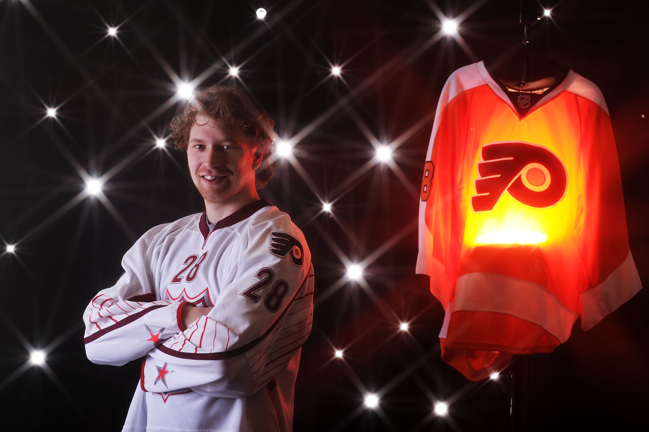 RALEIGH, NC - JANUARY 30:  (EDITORS NOTE: A special effects camera filter was used for this image.) Claude Giroux #28 of the Philadelphia Flyers for Team Staal poses for a portrait before the 58th NHL All-Star Game at RBC Center on January 30, 2011 in Ral