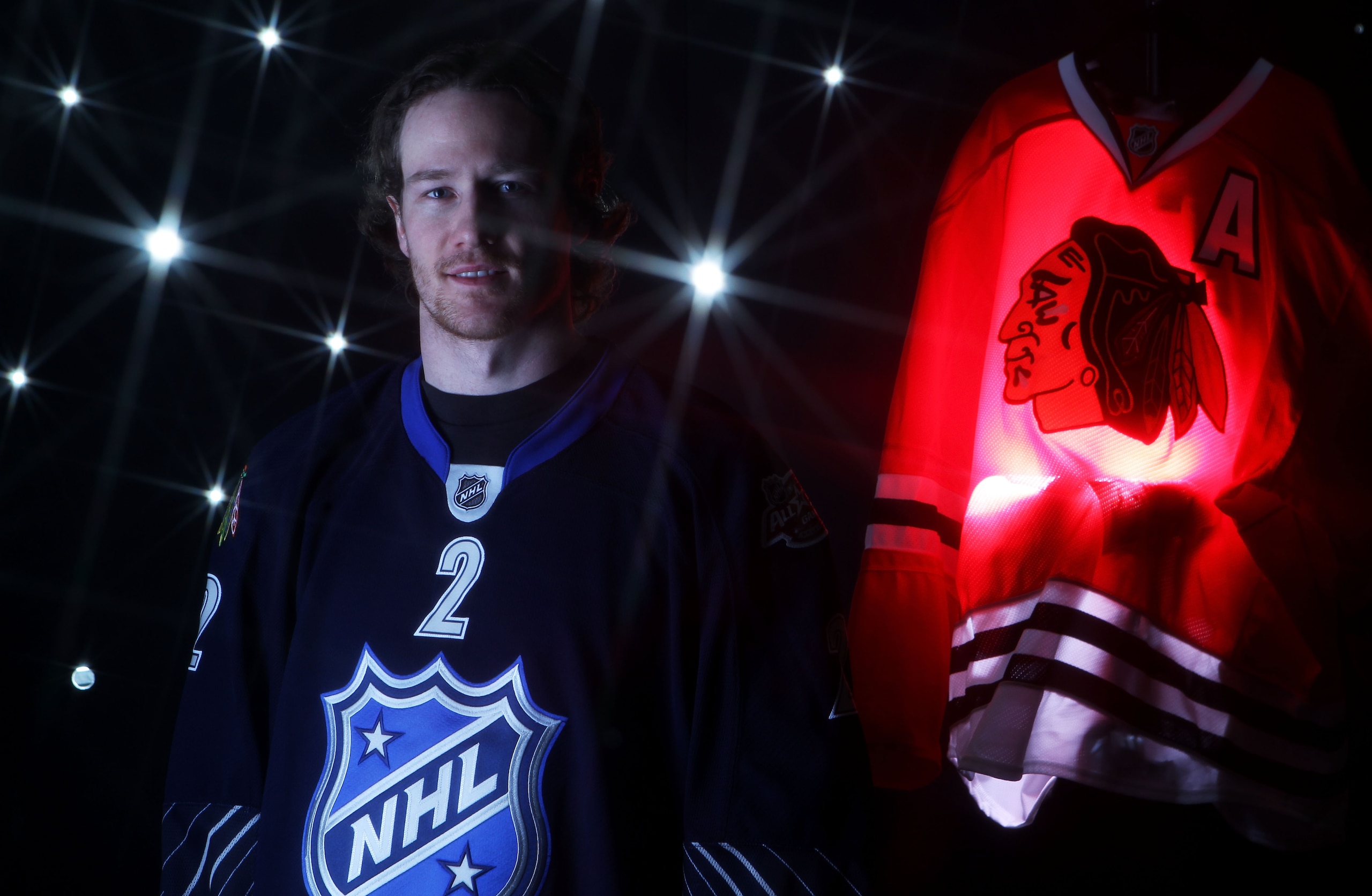 RALEIGH, NC - JANUARY 30:  (EDITORS NOTE: A special effects camera filter was used for this image.) Duncan Keith #2 of of the Chicago Blackhawks for Team Lidstrom poses for a portrait before the 58th NHL All-Star Game at RBC Center on January 30, 2011 in