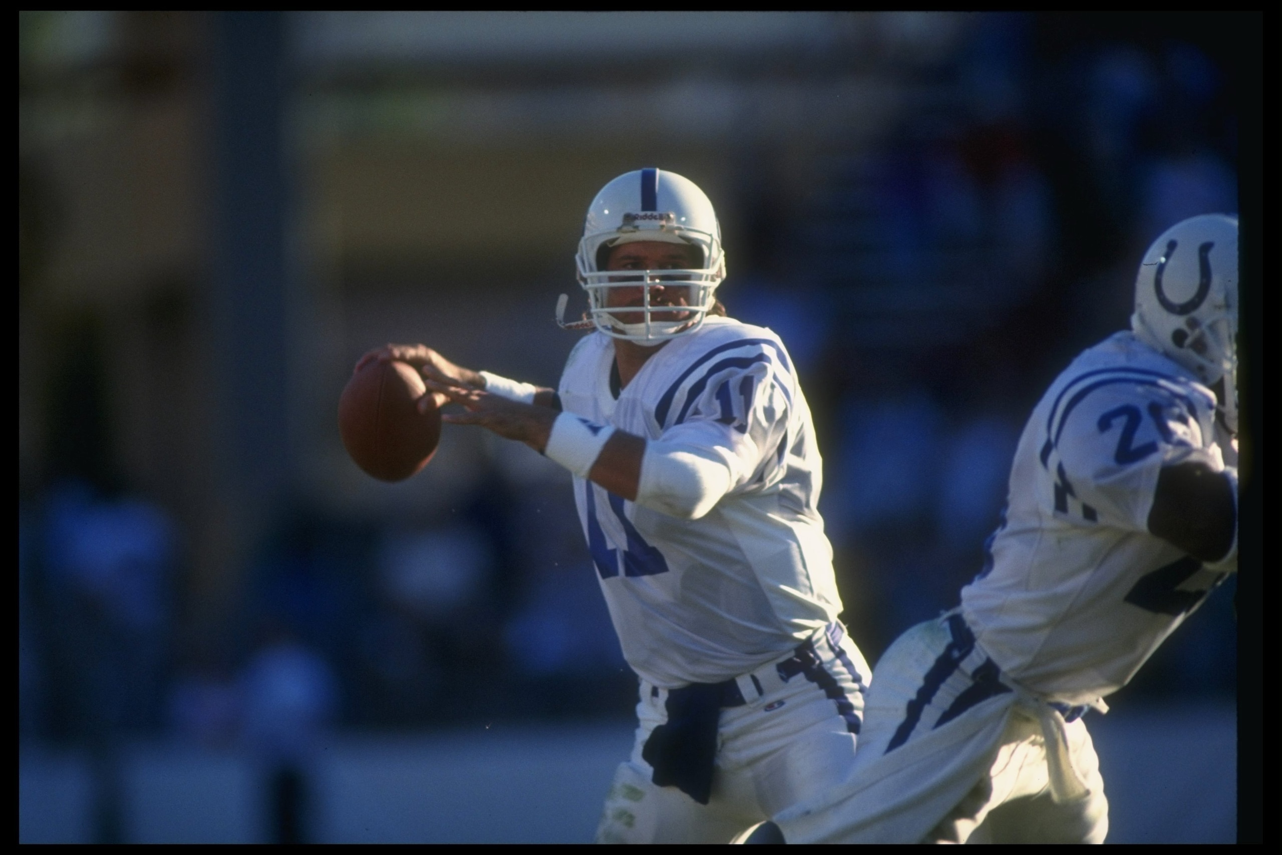 2 Dec 1990:  Quarterback Jeff George of the Indianapolis Colts looks to pass the ball during a game against the Phoenix Cardinals at the RCA Dome in Indianapolis, Indiana.  The Cardinals won the game, 20-17. Mandatory Credit: Stephen Dunn  /Allsport