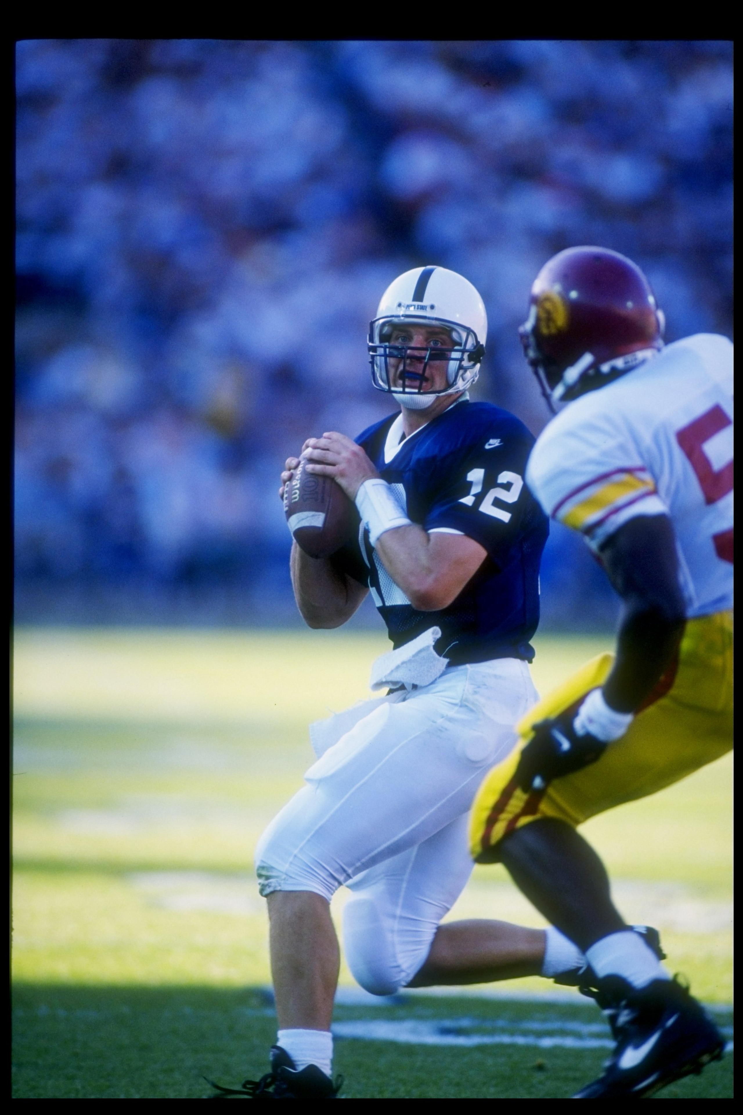 10 Sep 1994:  Quarterback Kerry Collins of the Penn State Nittany Lions looks to pass the ball during a game against the USC Trojans at Beaver Stadium in University Park, Pennsylvania.   Penn State won the game 38-14. Mandatory Credit: Rick Stewart  /Alls