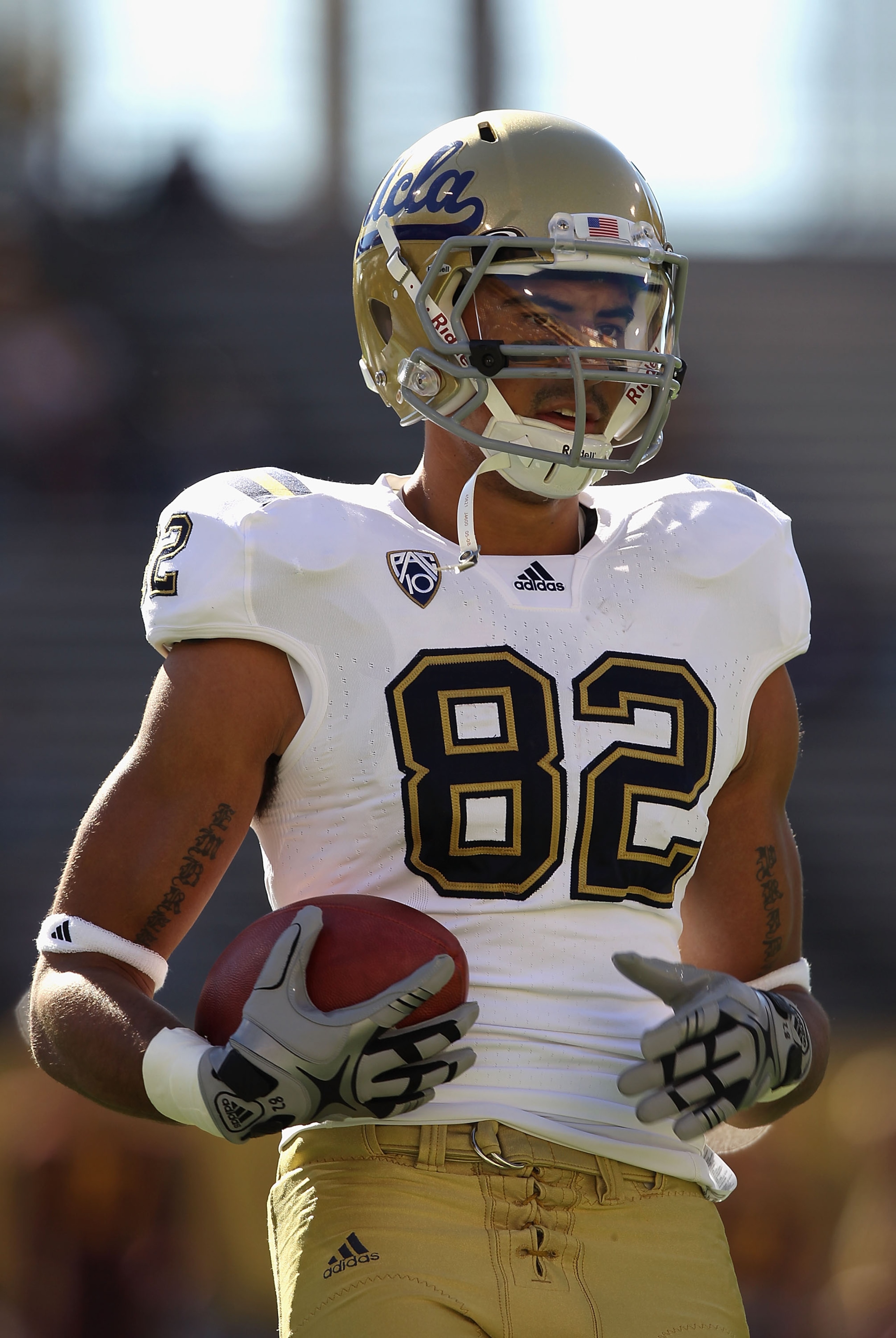 TEMPE, AZ - NOVEMBER 26:  Wide receiver Taylor Embree #82 of the UCLA Bruins warms up before the college football game against the Arizona State Sun Devils at Sun Devil Stadium on November 26, 2010 in Tempe, Arizona. . The Sun Devils defeated the Bruins 5