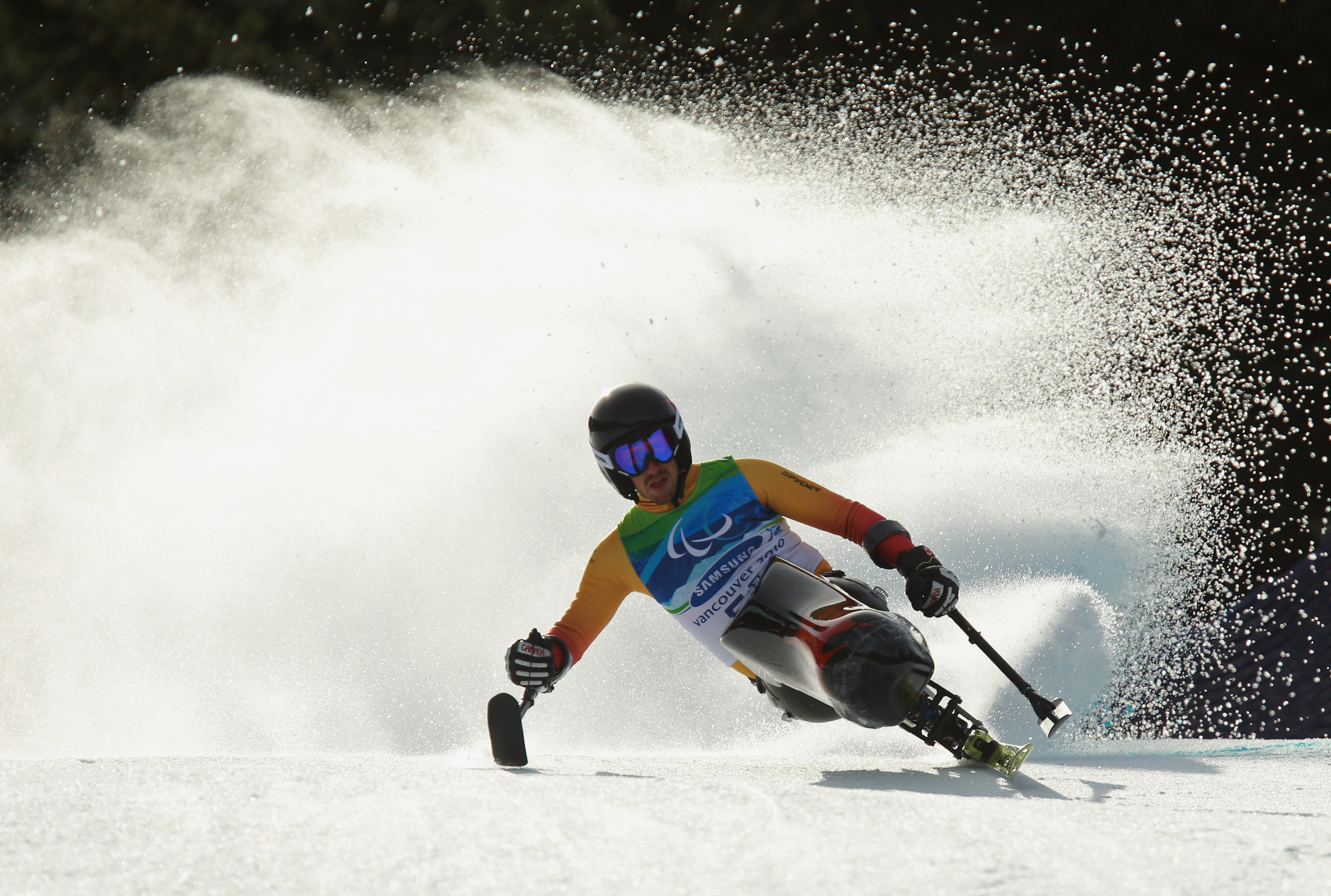 WHISTLER, BC - MARCH 19: Josh Dueck of Canada competes in the Men's Sitting Super-G during Day 8 of the 2010 Vancouver Winter Paralympics at Whistler Creekside on March 19, 2010 in Whistler, Canada. (Photo by Quinn Rooney/Getty Images)