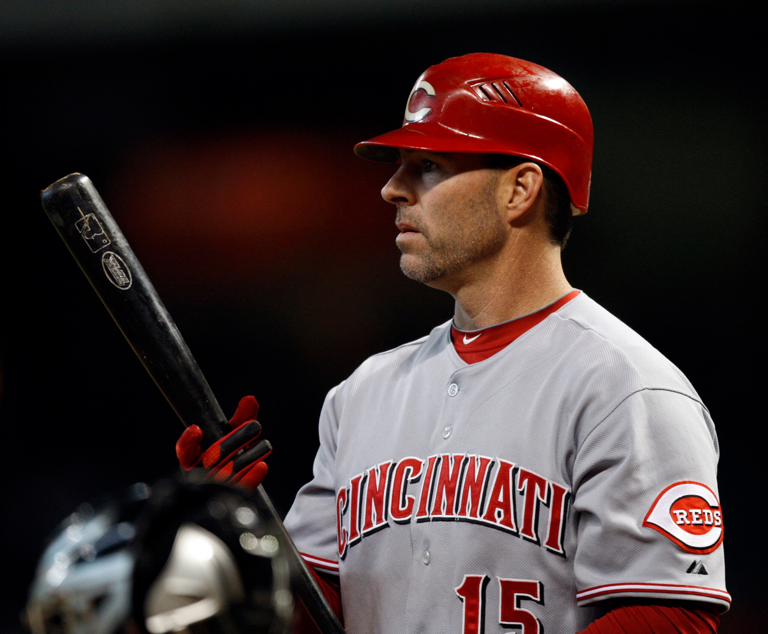 HOUSTON - SEPTEMBER 19:  Jim Edmonds #15of the Cincinnatti Reds pinch hits in the seventh inning against the Housto Astros at Minute Maid Park on September 19, 2010 in Houston, Texas.  (Photo by Bob Levey/Getty Images)