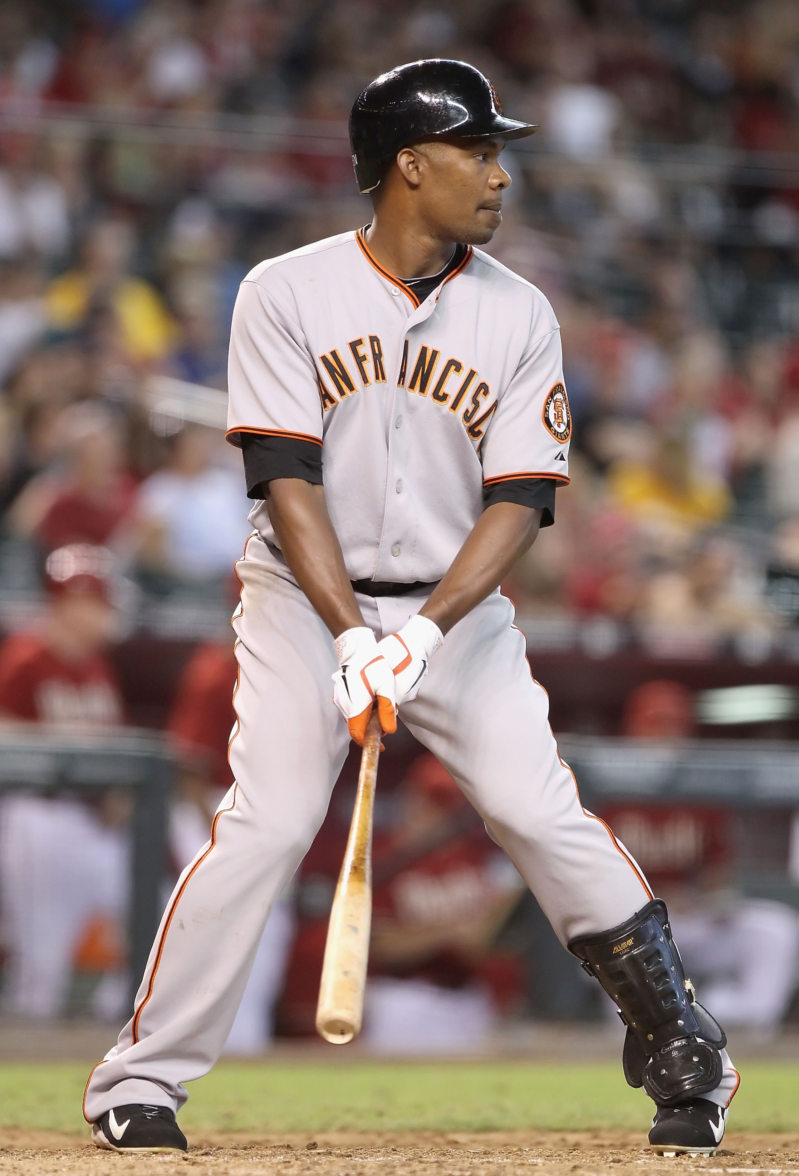 PHOENIX - SEPTEMBER 06:  Jose Guillen #6 of the San Francisco Giants at bat during the Major League Baseball game against the Arizona Diamondbacks at Chase Field on September 6, 2010 in Phoenix, Arizona. The Giants defeated the Diamondbacks 2-0 in eleven