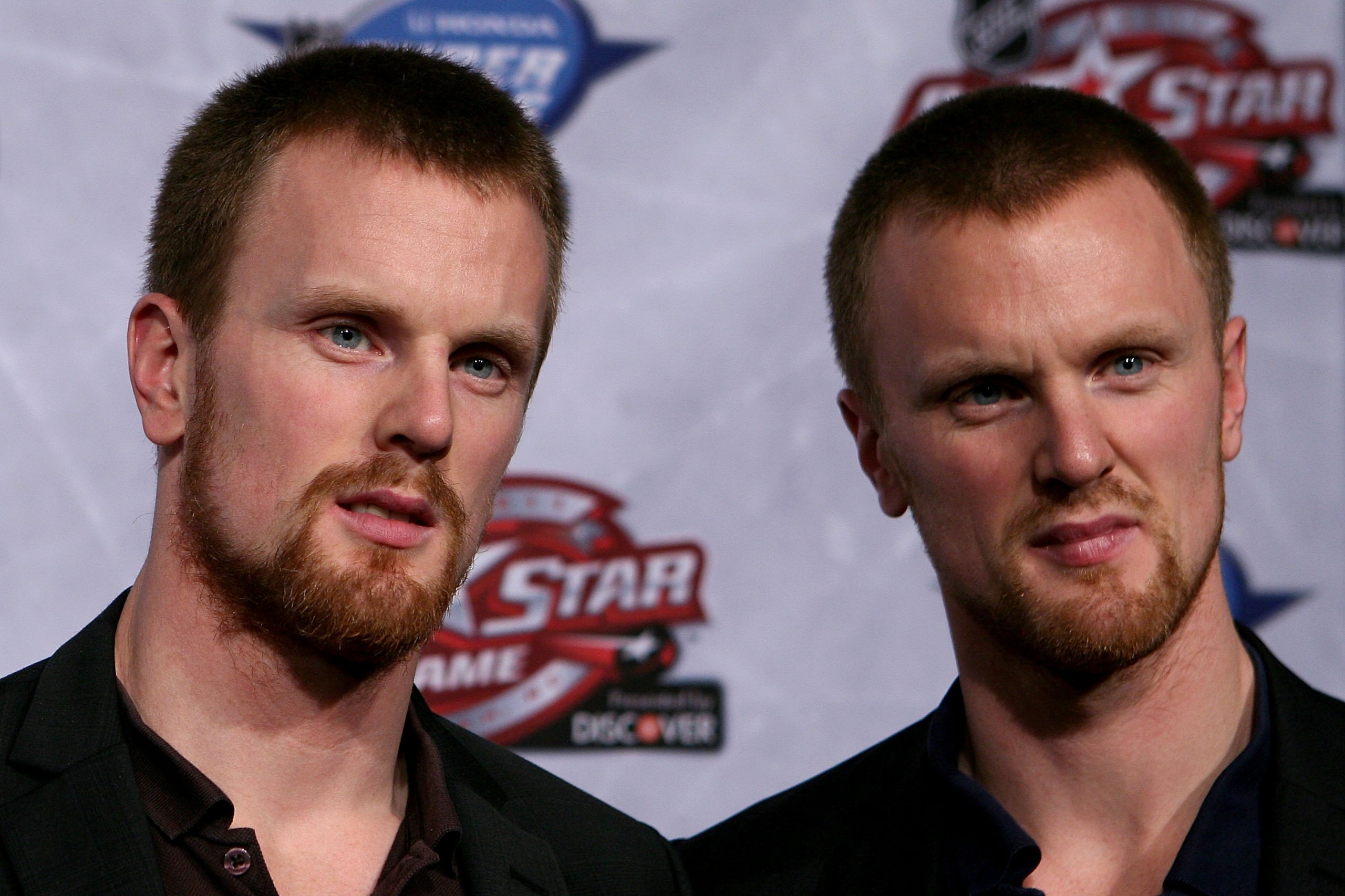 RALEIGH, NC - JANUARY 28:  (L-R) Daniel Sedin and Henrik Sedin of the Vancouver Canucks answer questions during NHL All Star Player Media Availability apart of the 2011 NHL All-Star Weekend at the Raleigh Convention Center on January 28, 2011 in Raleigh,