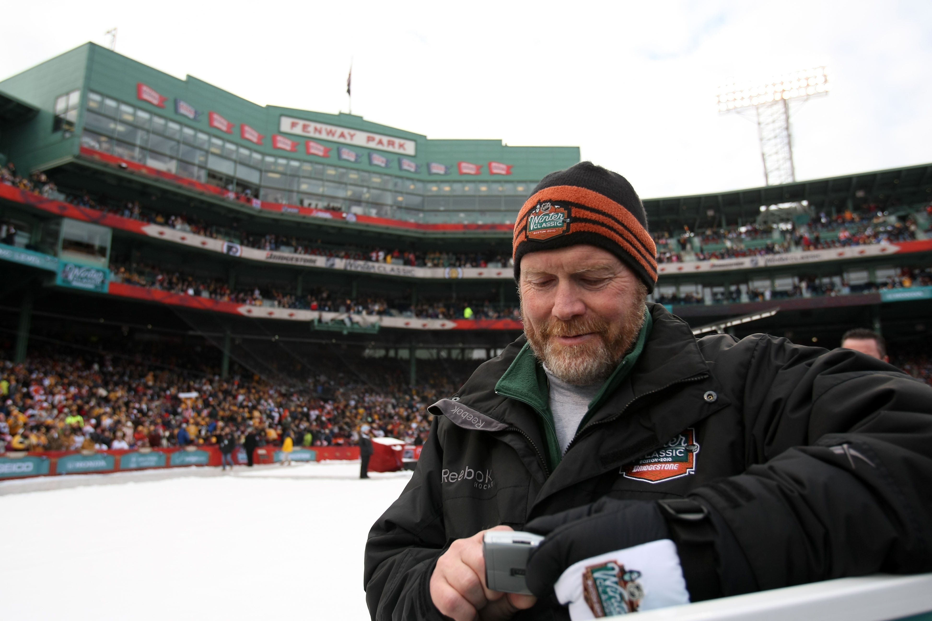 BOSTON - JANUARY 01:  Dan Craig, NHL Facilities Operations Manager, is seen on the rink before the game between the Philadelphia Flyers and the Boston Bruins during the 2010 Bridgestone Winter Classic at Fenway Park on January 1, 2010 in Boston, Massachus