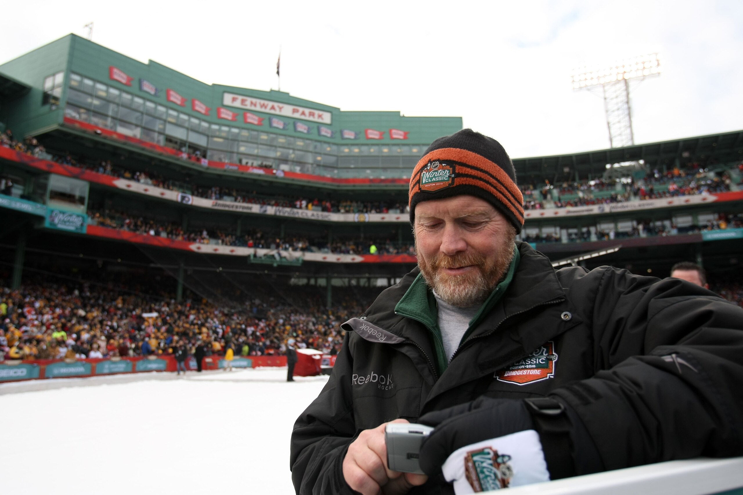 BOSTON - JANUARY 01:  Dan Craig, NHL Facilities Operations Manager, is seen on the rink before the game between the Philadelphia Flyers and the Boston Bruins during the 2010 Bridgestone Winter Classic at Fenway Park on January 1, 2010 in Boston, Massachus