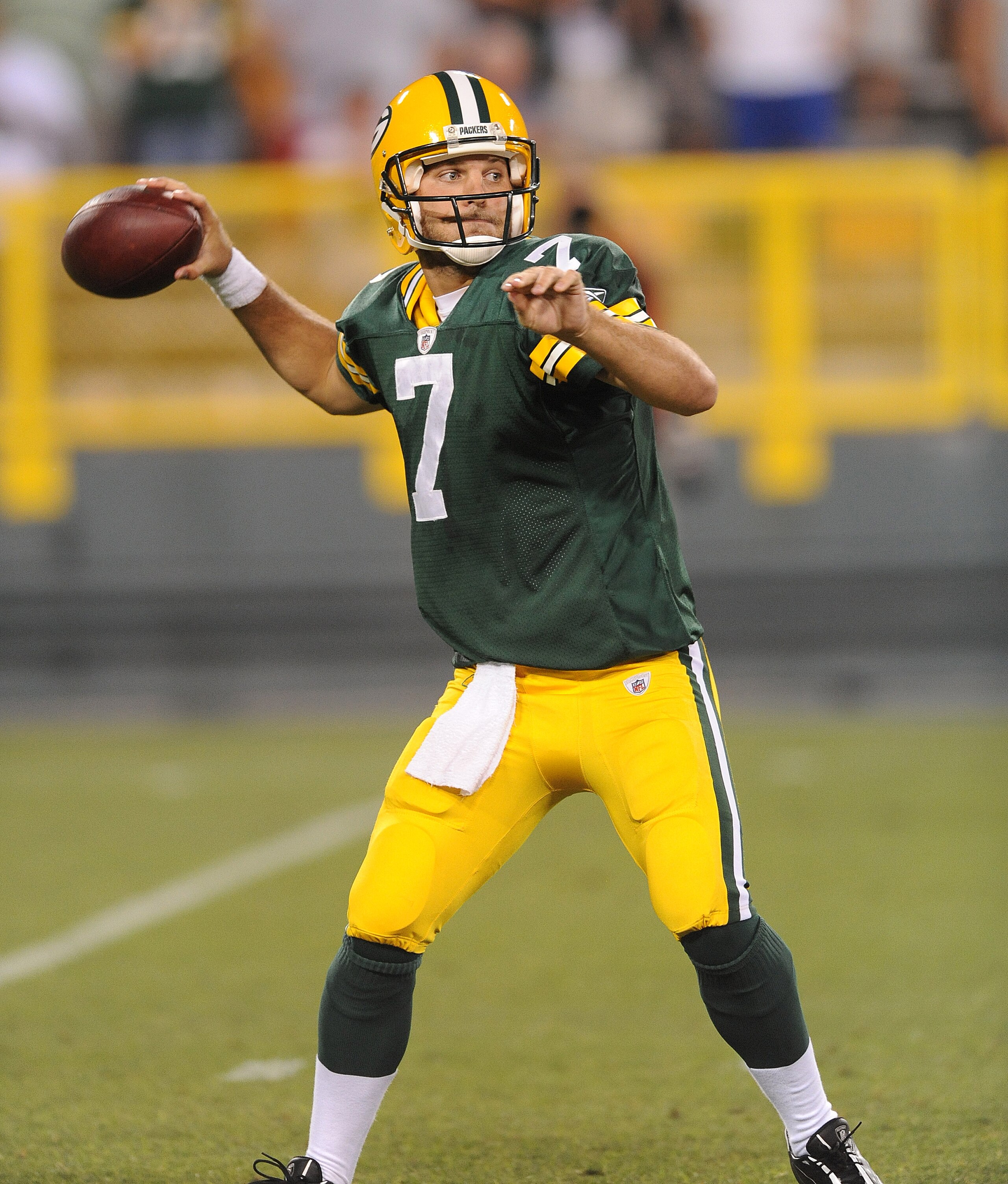 GREEN BAY, WI - AUGUST 14: Graham Harrell #7 of the Green Bay Packers passes during the NFL preseason game against the Cleveland Browns at Lambeau Field August 14, 2010 in Green Bay, Wisconsin. (Photo by Tom Dahlin/Getty Images) GREEN BAY, WI - AUGUST 14: Graham Harrell #7 of the Green Bay Packers passes during the NFL preseason game against the Cleveland Browns at Lambeau Field August 14, 2010 in Green Bay, Wisconsin. (Photo by Tom Dahlin/Getty Images)