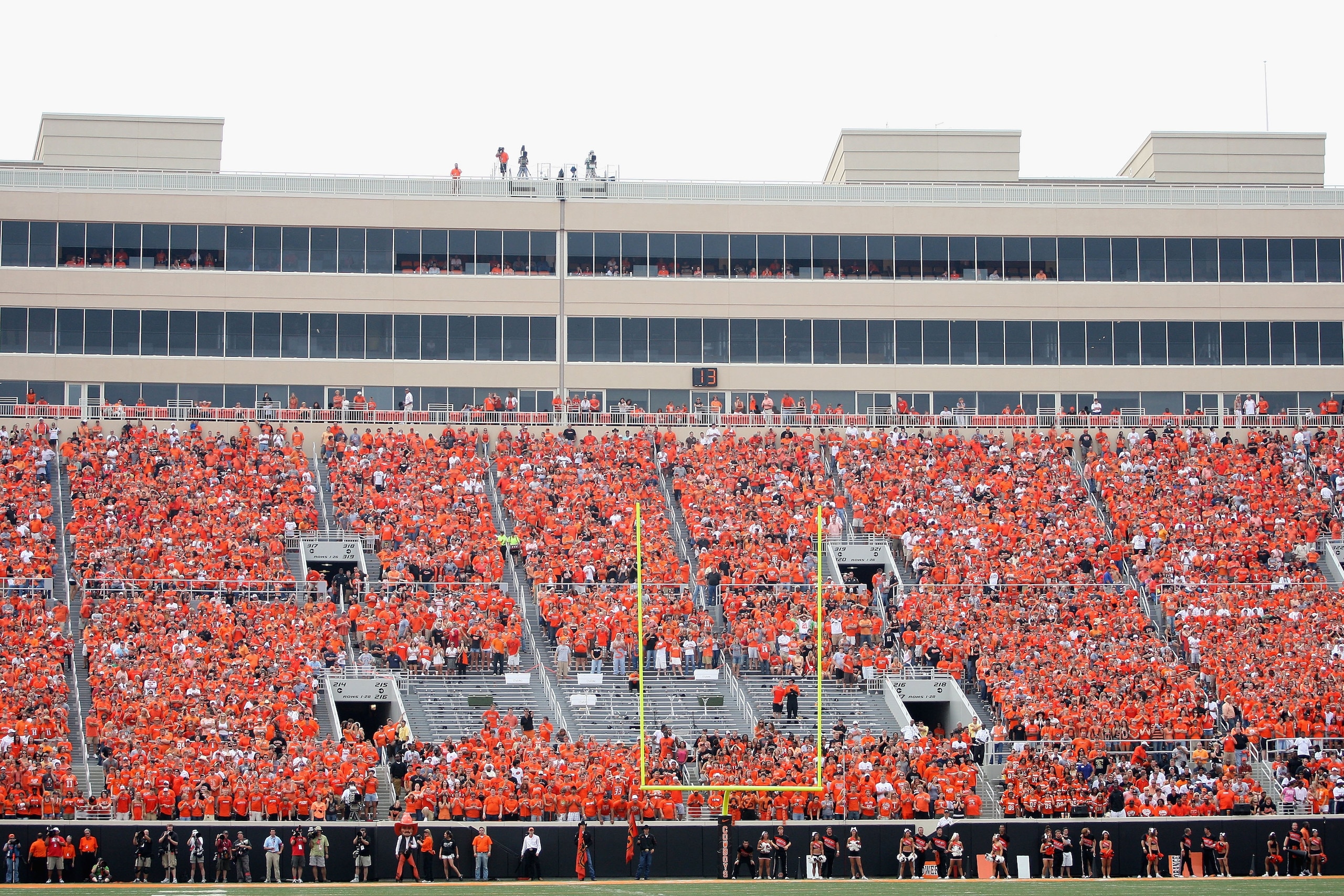 STILLWATER, OK - SEPTEMBER 05:  Fans of the Oklahoma State Cowboys fill the west endzone seats during the college football game against the Georgia Bulldogs at Boone Pickens Stadium on September 5, 2009 in Stillwater, Oklahoma.  The Cowboys defeated the B