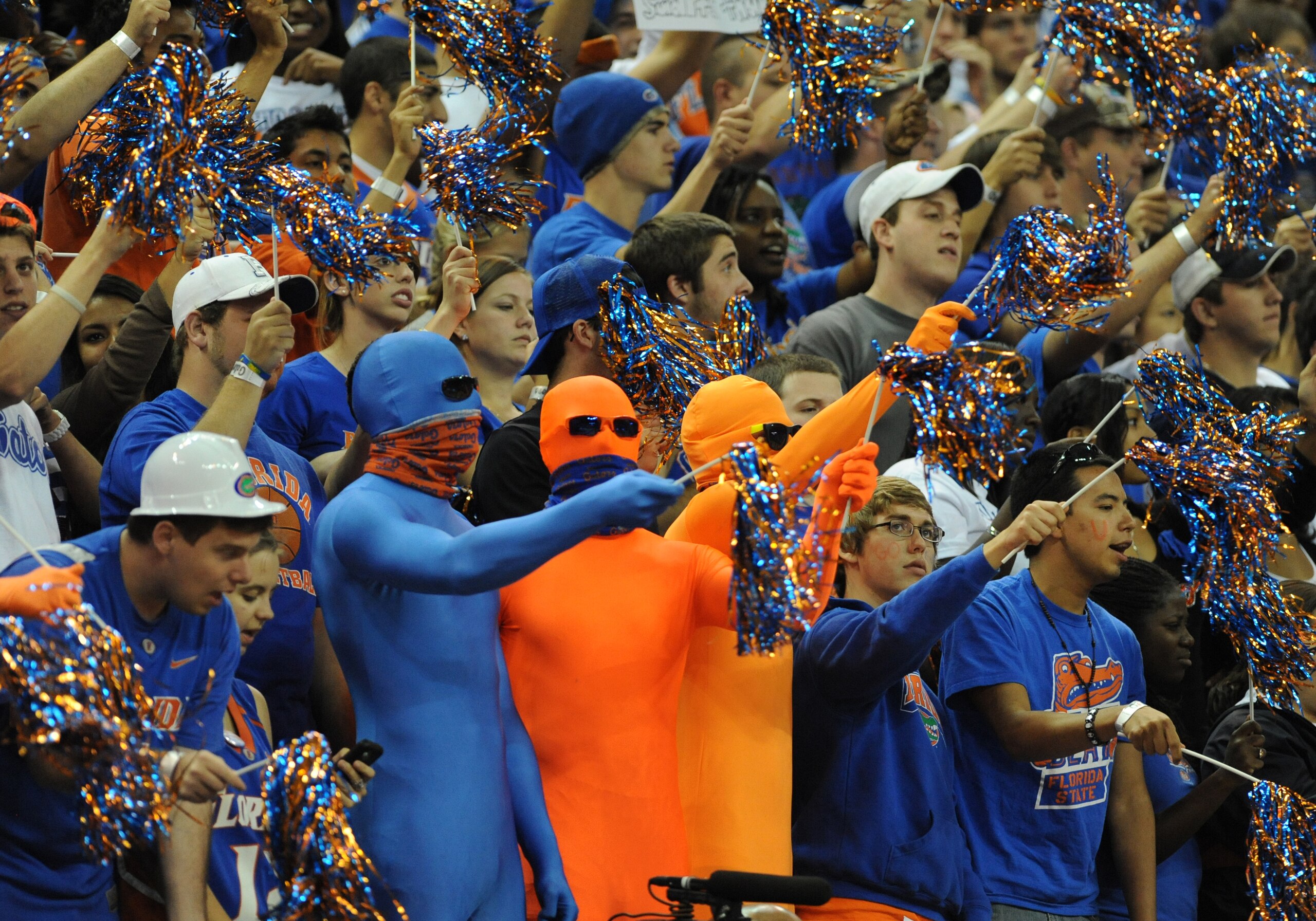 GAINESVILLE, FL - NOVEMBER 16: Fans of the Florida Gators cheer play against the Ohio State Buckeyes November 16, 2010 at the Stephen C. O'Connell Center in Gainesville, Florida.  (Photo by Al Messerschmidt/Getty Images)