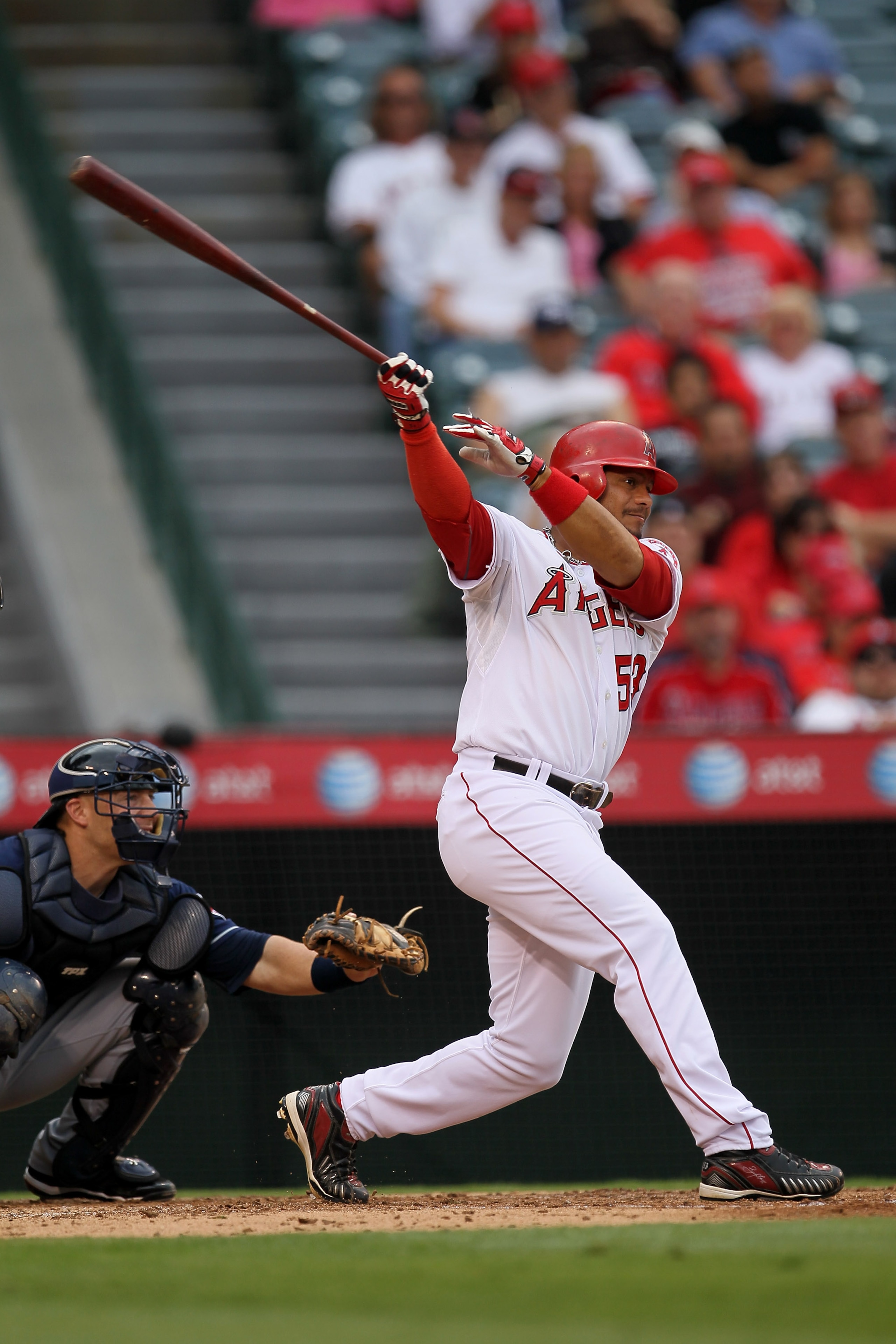 ANAHEIM, CA - SEPTEMBER 08:  Bobby Abreu #53 of the Los Angeles Angels of Anaheim bats against the Cleveland Indians on September 8, 2010 at Angel Stadium in Anaheim, California.   The Angels won 4-3 in 16 innings.  (Photo by Stephen Dunn/Getty Images)