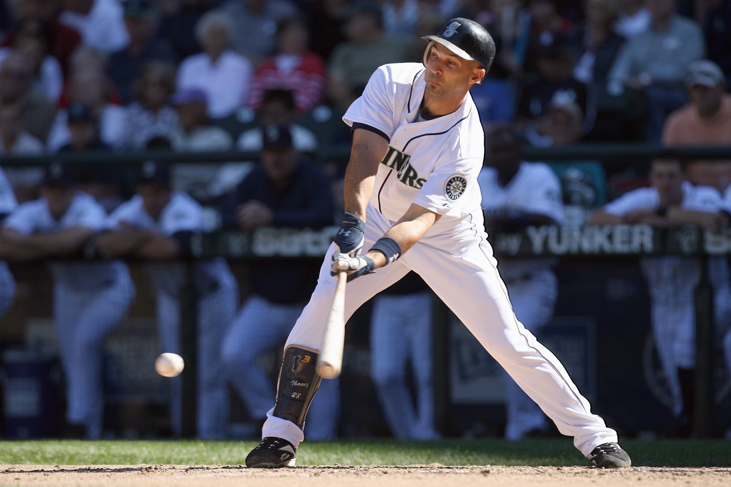 SEATTLE - SEPTEMBER 07: Raul Ibanez #28 of the Seattle Mariners bats during the game against the New York Yankees on September 7, 2008 at Safeco Field in Seattle Washington. (Photo by Otto Greule Jr/Getty Images) SEATTLE - SEPTEMBER 07: Raul Ibanez #28 of the Seattle Mariners bats during the game against the New York Yankees on September 7, 2008 at Safeco Field in Seattle Washington. (Photo by Otto Greule Jr/Getty Images)