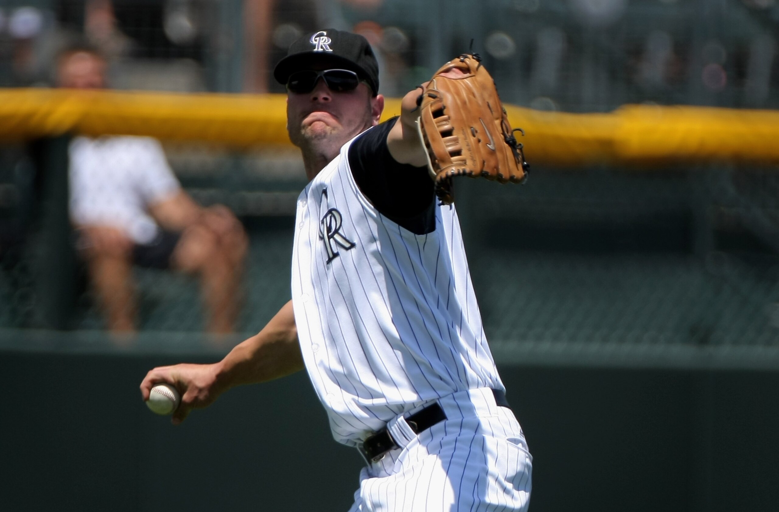 DENVER - JULY 20: Matt Holliday #5 of the Colorado Rockies plays defense against the Pittsburgh Pirates at Coors Field on July 20, 2008 in Denver, Colorado. The Rockies defeated the Pirates 11-3. (Photo by Doug Pensinger/Getty Images) DENVER - JULY 20: Matt Holliday #5 of the Colorado Rockies plays defense against the Pittsburgh Pirates at Coors Field on July 20, 2008 in Denver, Colorado. The Rockies defeated the Pirates 11-3. (Photo by Doug Pensinger/Getty Images)