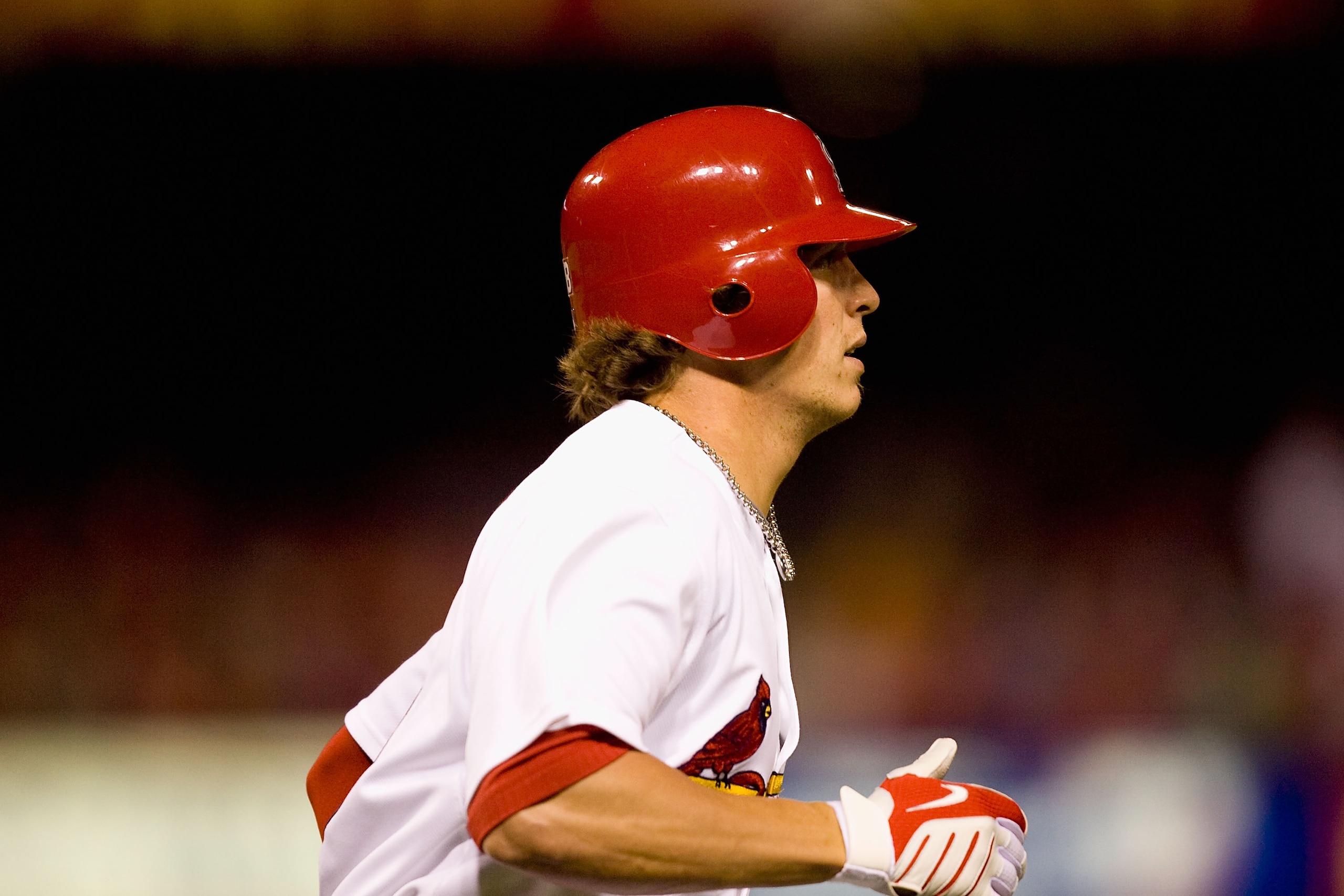 ST. LOUIS - APRIL 26: Colby Rasmus #28 of the St. Louis Cardinals watches his solo home run against the Atlanta Braves leave the park at Busch Stadium on April 26, 2010 in St. Louis, Missouri. (Photo by Dilip Vishwanat/Getty Images)
