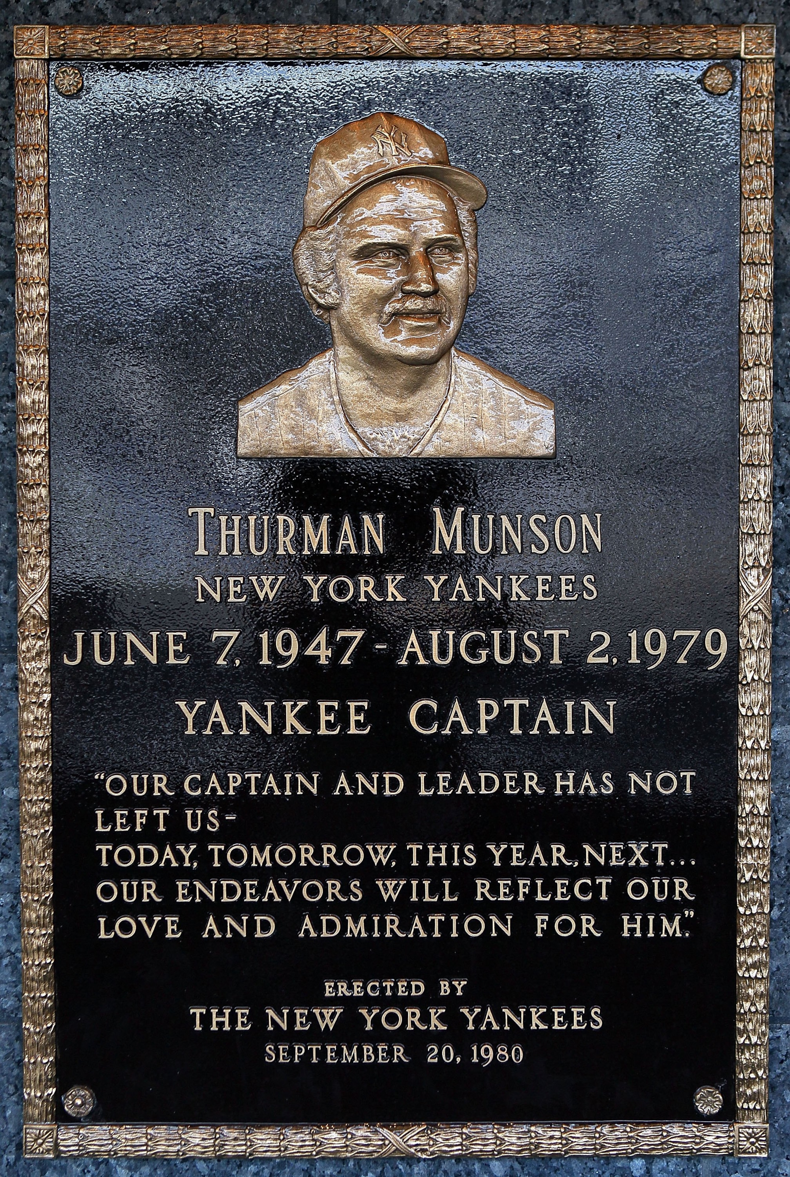 NEW YORK - MAY 02:  The plaque of Thurman Munson is seen in Monument Park at Yankee Stadium prior to game between the New York Yankees and the Chicago White Sox on May 2, 2010 in the Bronx borough of New York City. The Yankees defeated the White Sox 12-3.